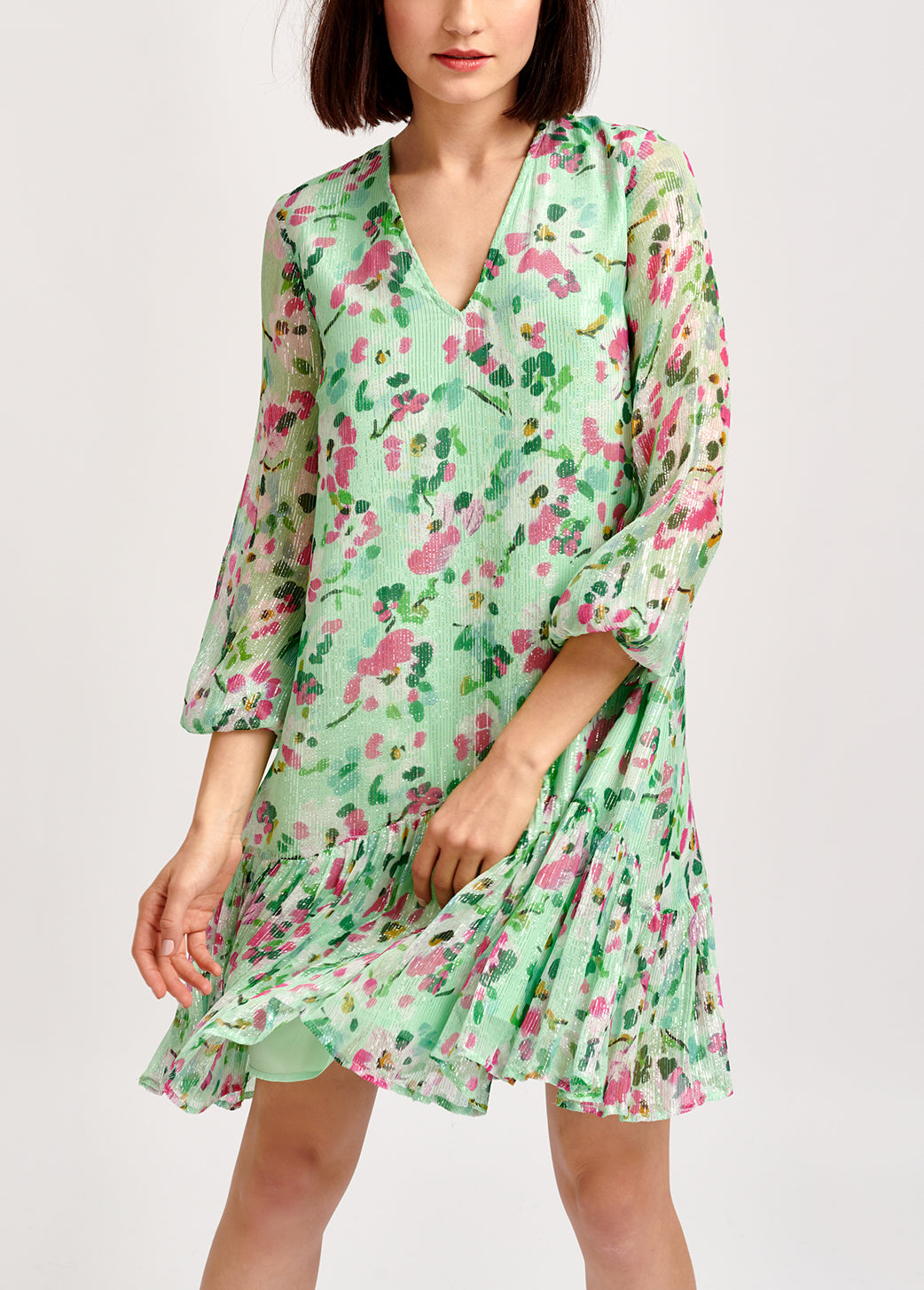 Robe trapèze vert menthe à imprimé floral RE—SSENTIEL | Essentiel second hand