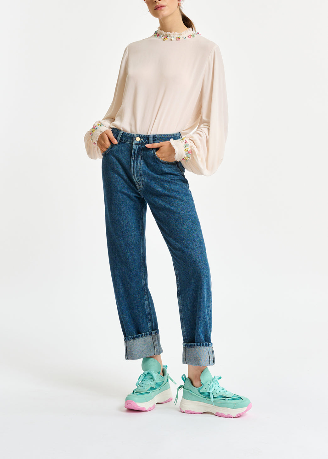 Cropped high-rise blue jeans RE—SSENTIEL | Essentiel second hand