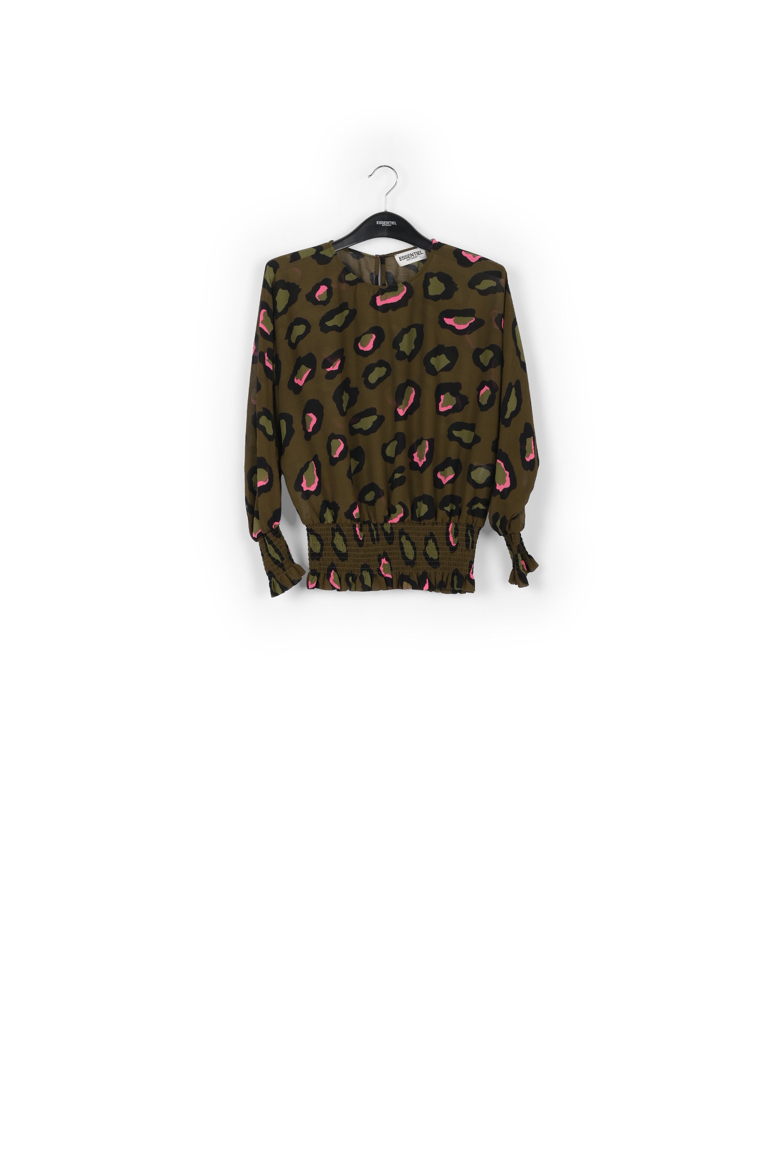 Khaki smocked top with leopard print RE—SSENTIEL | Essentiel second hand