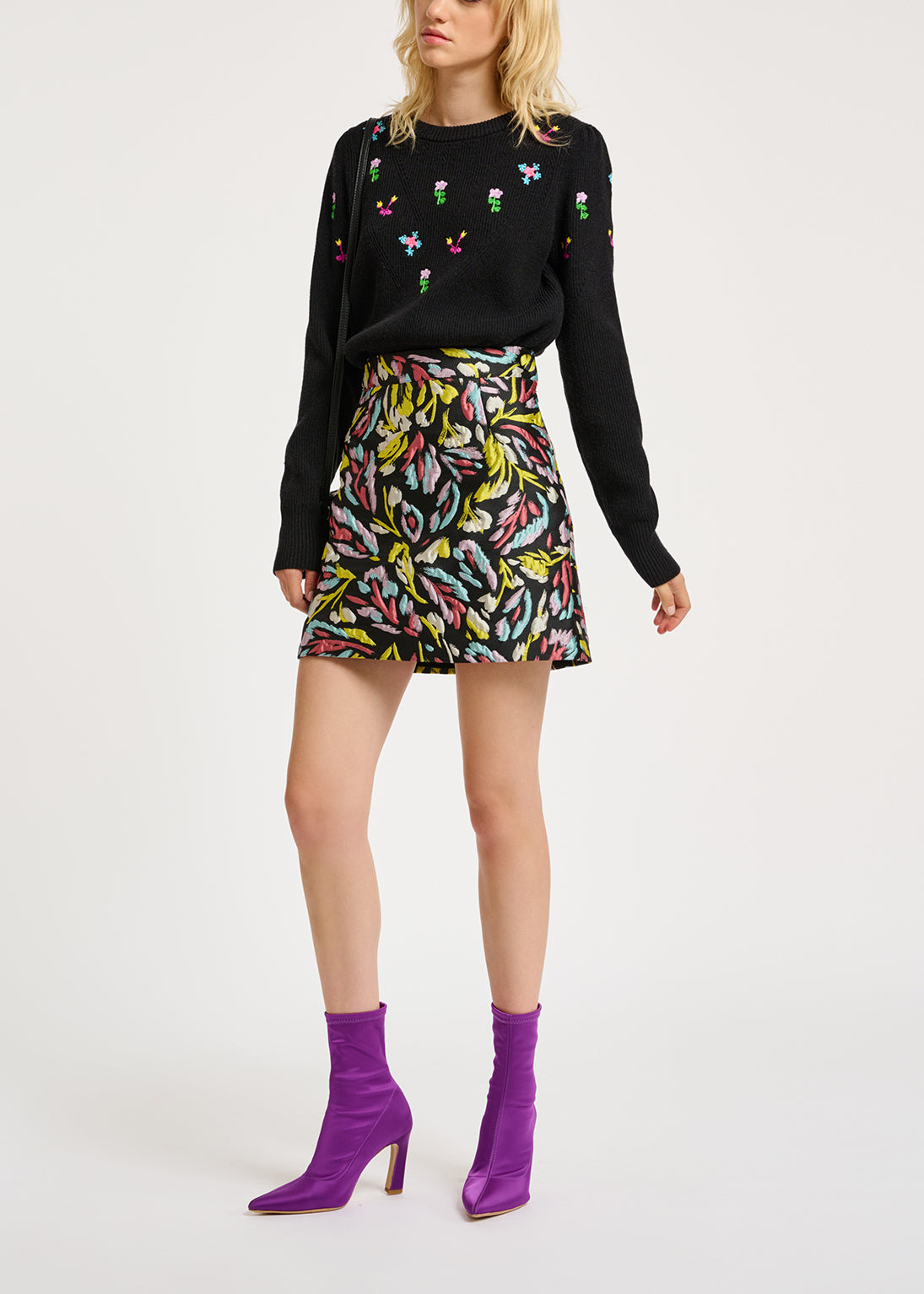 Black, yellow and lilac jacquard mini skirt RE—SSENTIEL | Essentiel second hand