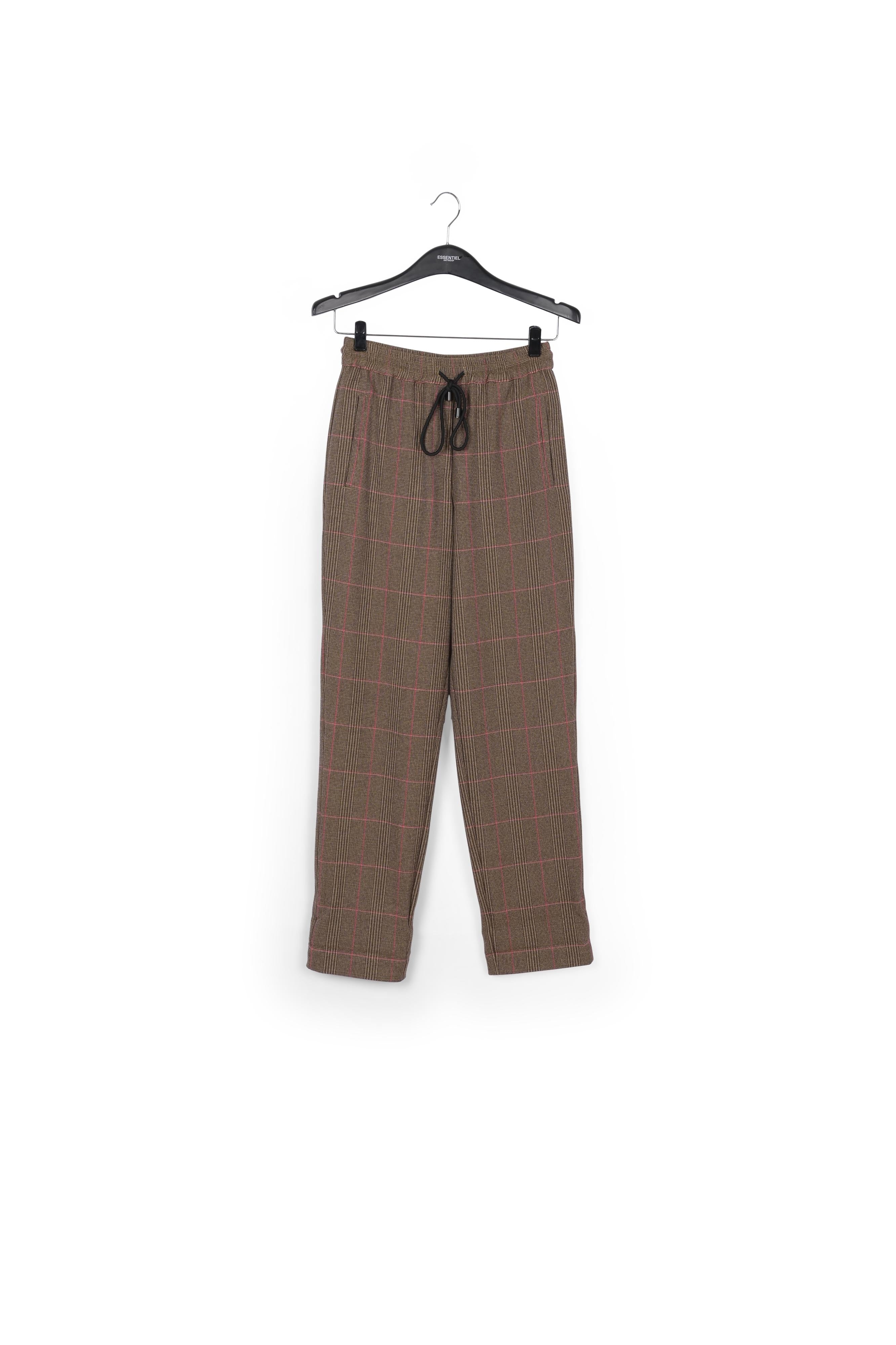 Pantalon brun à carreaux noirs et bleus RE—SSENTIEL | Essentiel second hand