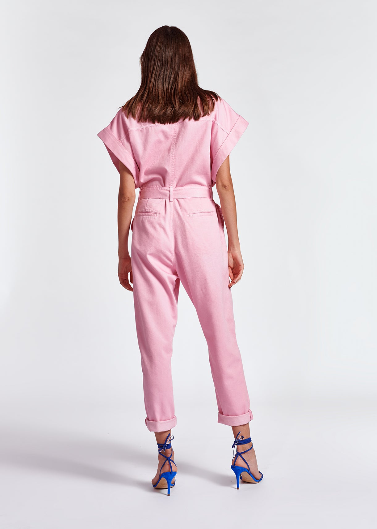 Light pink short-sleeved denim jumpsuit RE—SSENTIEL | Essentiel second hand