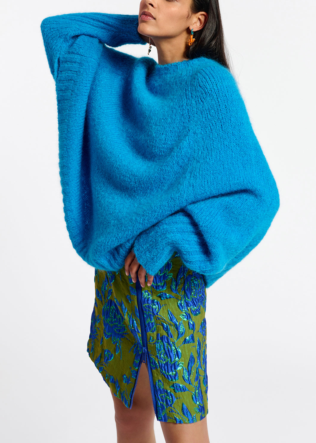 Dark green and blue floral-jacquard mini skirt RE—SSENTIEL | Essentiel second hand