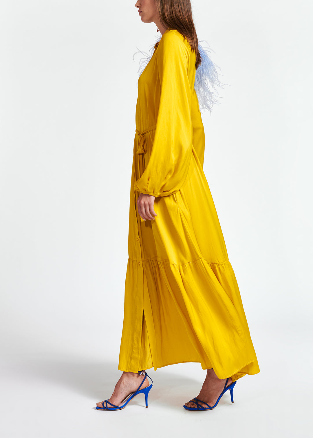 Yellow long-sleeved maxi dress RE—SSENTIEL | Essentiel second hand