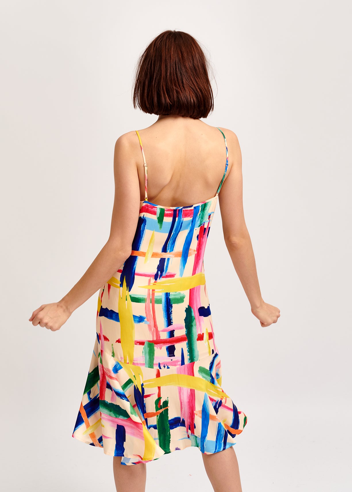 Multicolored graphic striped midi dress RE—SSENTIEL | Essentiel second hand