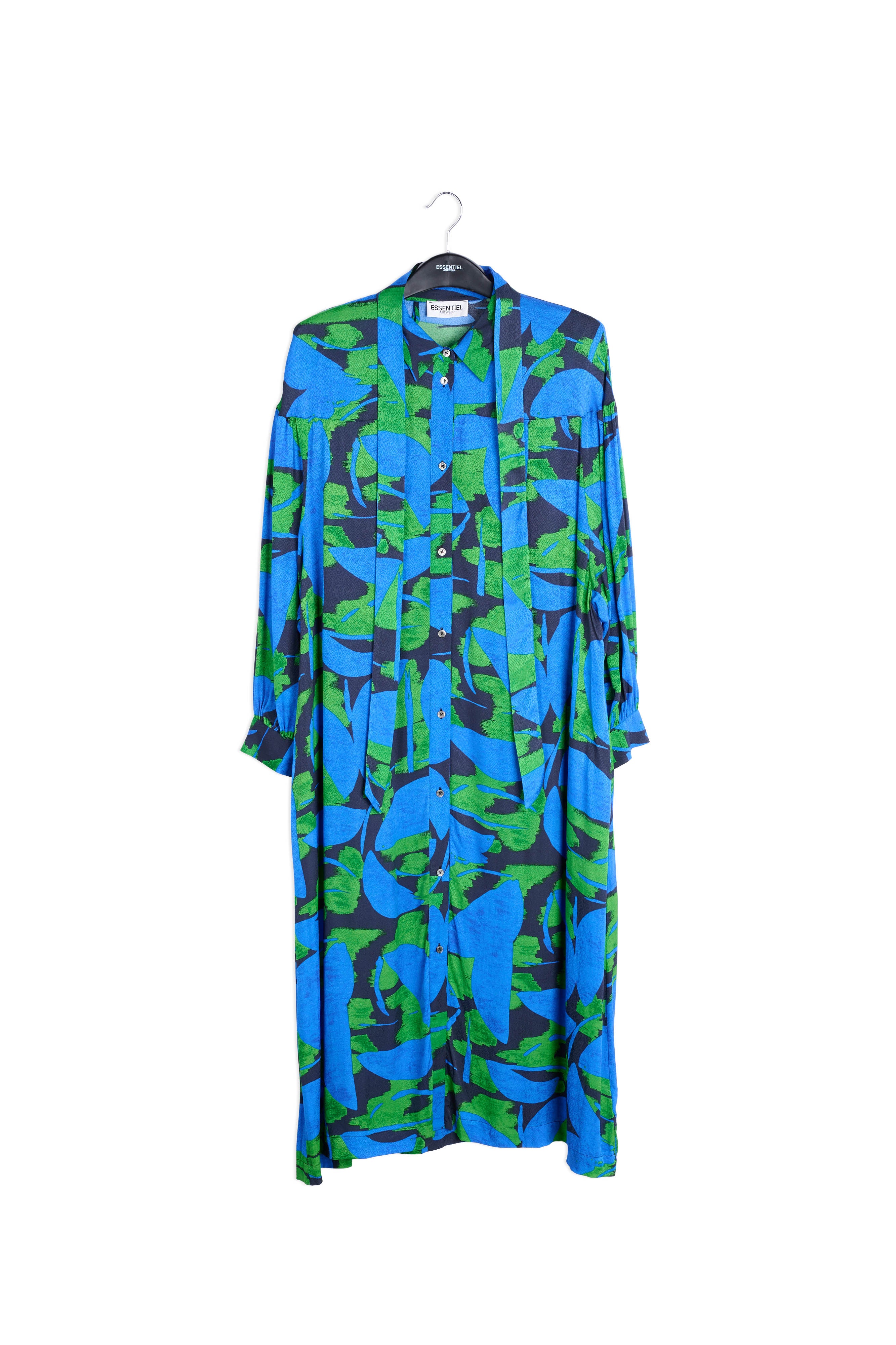 Blue, black and green abstract print midi dress RE—SSENTIEL | Essentiel second hand