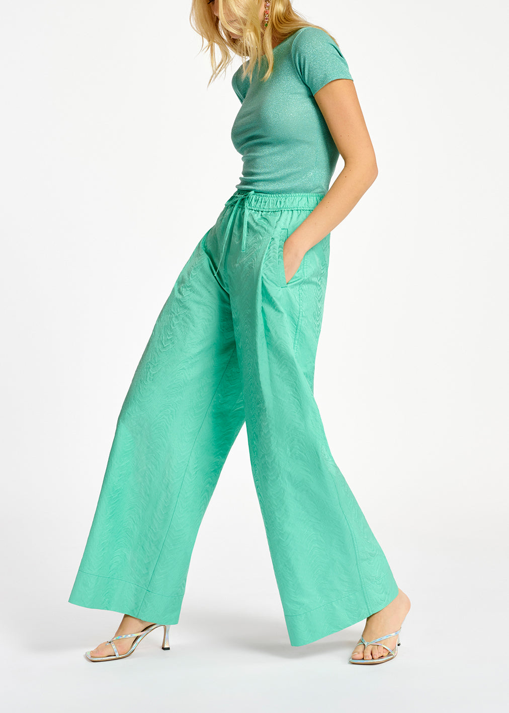 Turquoise jacquard wide-leg pants RE—SSENTIEL | Essentiel second hand