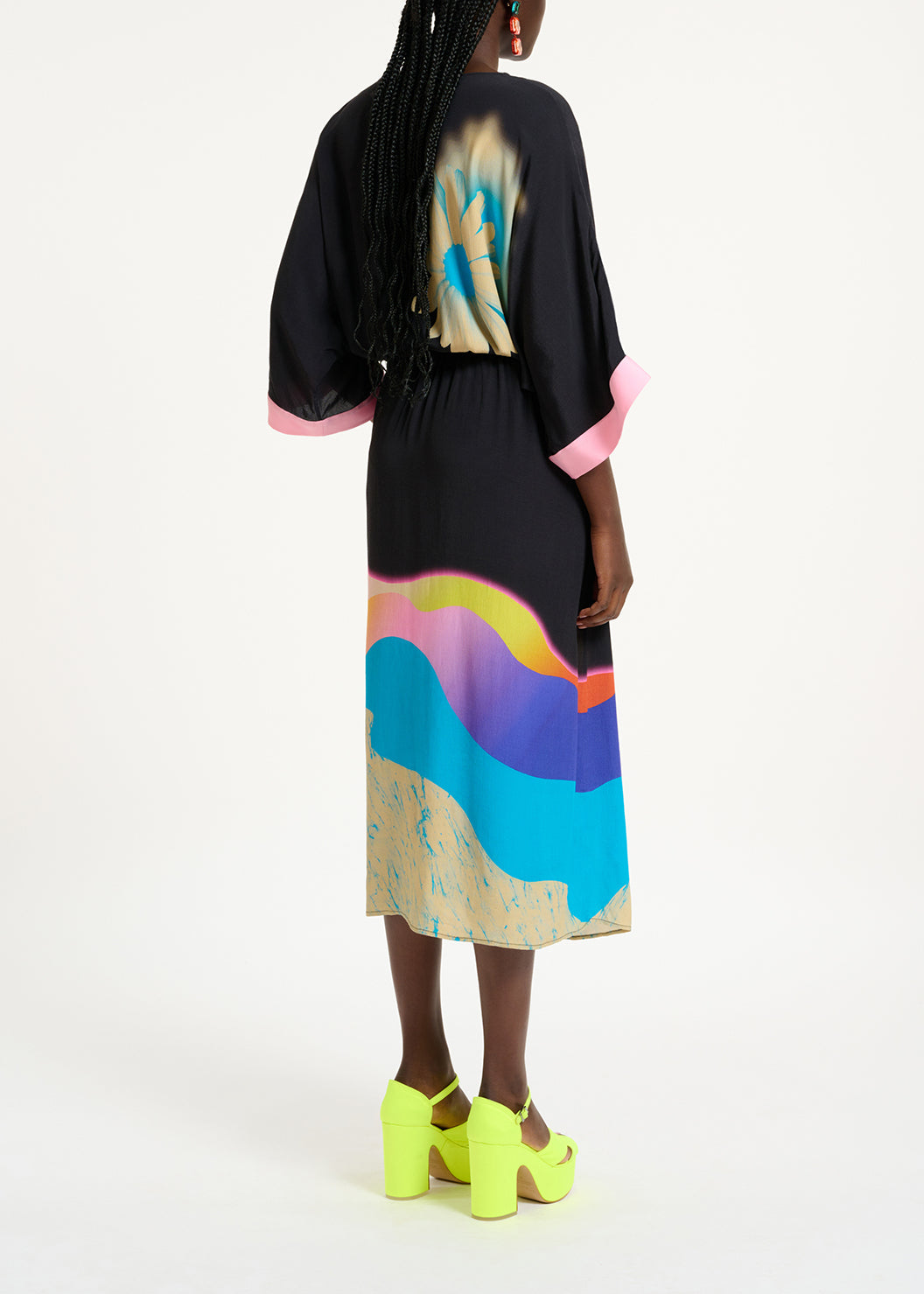 Black midi-length dress with multicolor print RE—SSENTIEL | Essentiel second hand