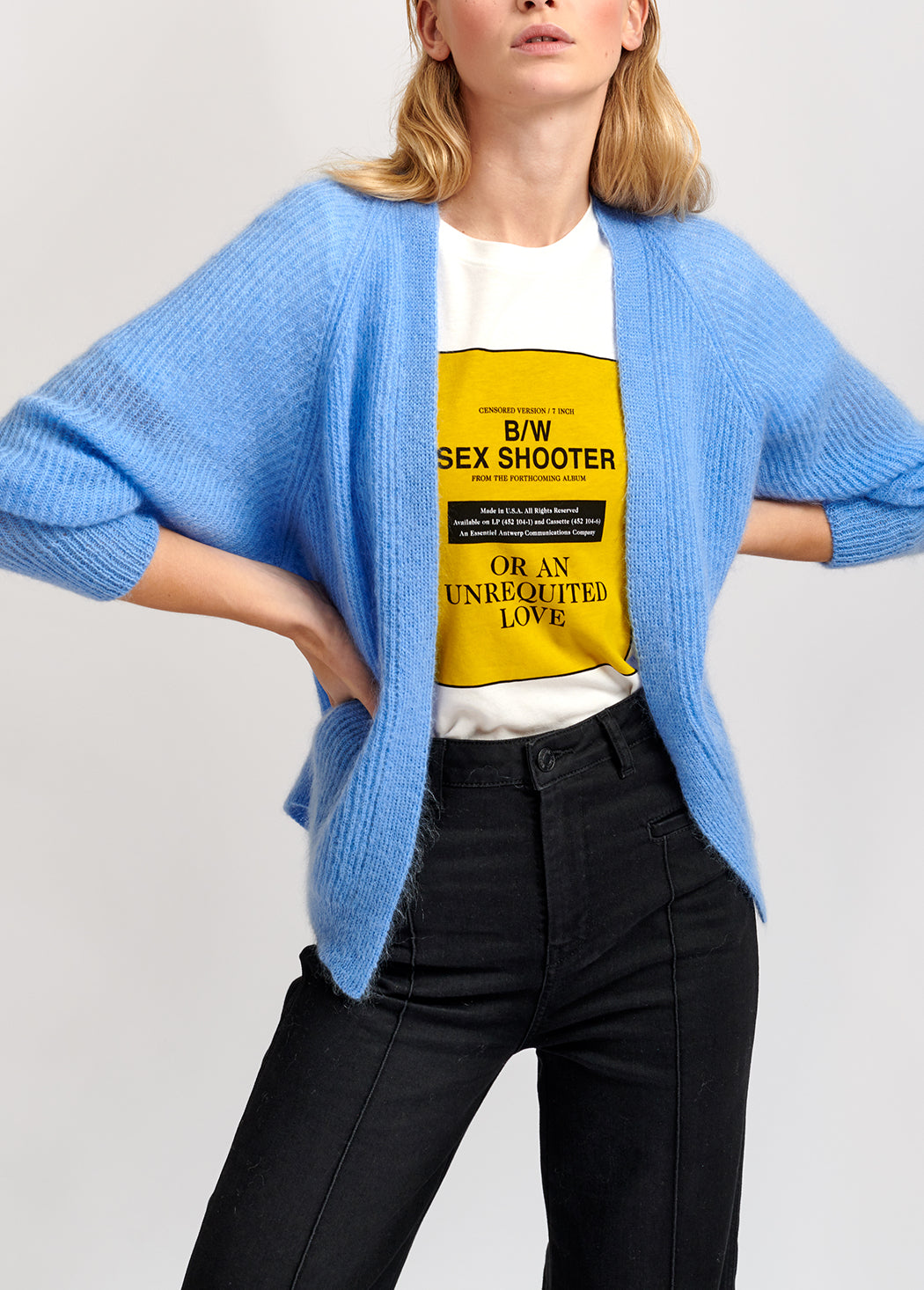 Light blue mohair-blend ribbed-knit cardigan RE—SSENTIEL | Essentiel second hand