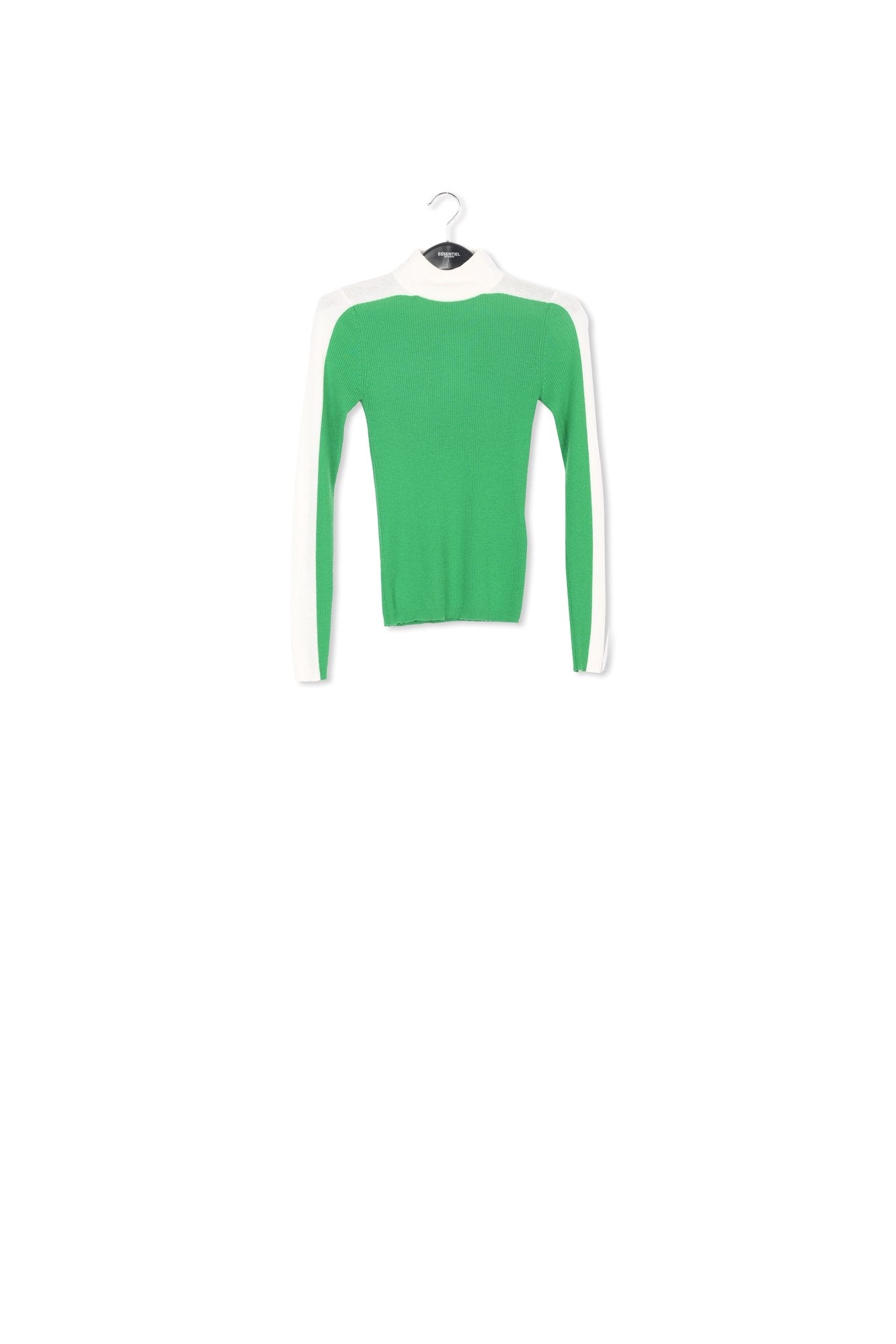 Green and off-white two-tone turtleneck knit sweater RE—SSENTIEL | Essentiel second hand