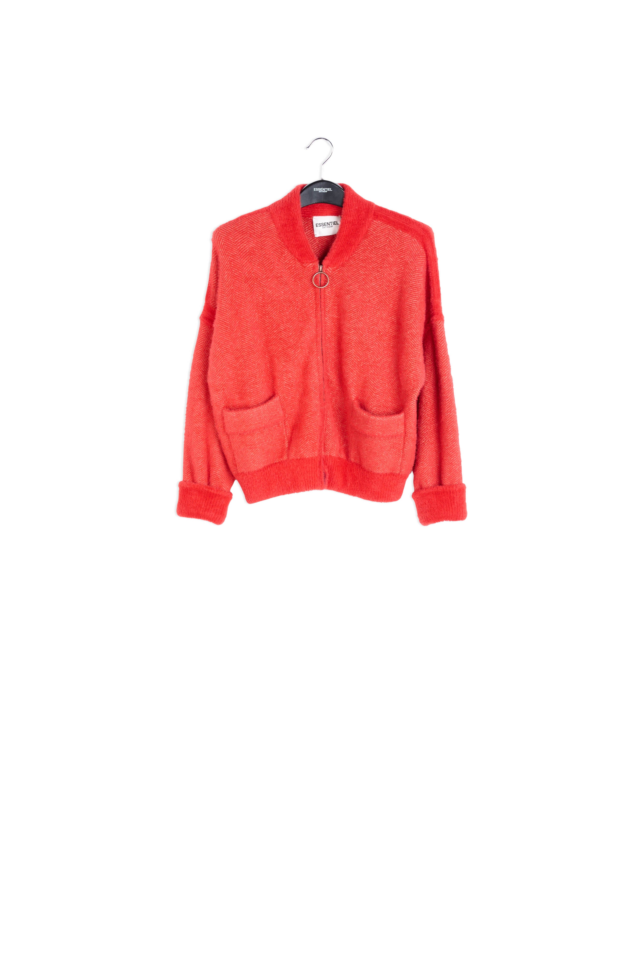 Red knitted cardigan with zipper RE—SSENTIEL | Essentiel second hand