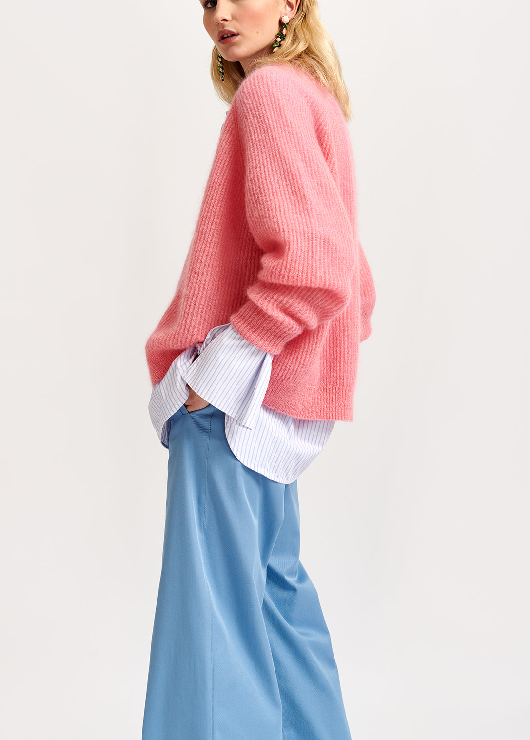 Cardigan rose côtelé en mohair mélangé RE—SSENTIEL | Essentiel second hand