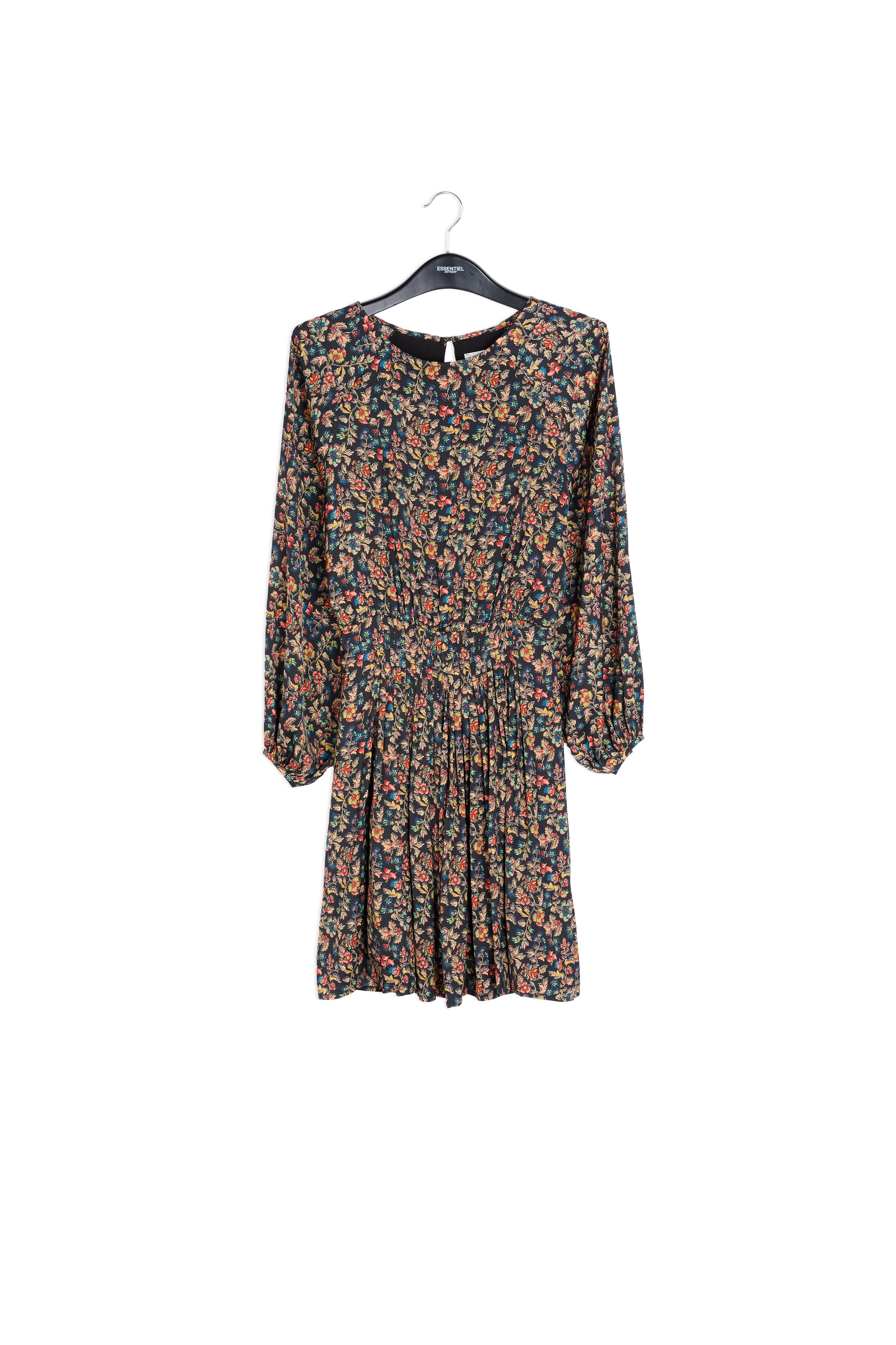 Roze gebloemde mini jurk met lange mouwen RE—SSENTIEL | Essentiel second hand