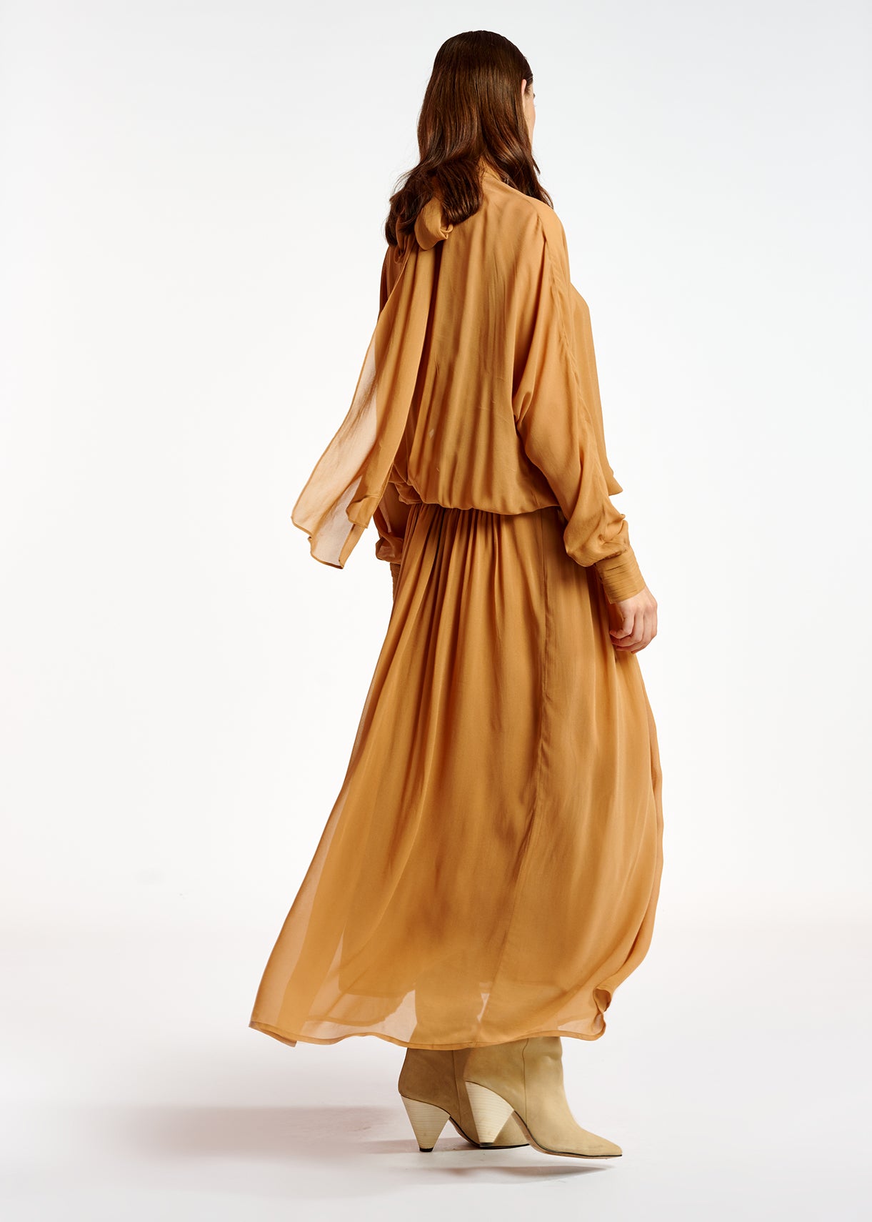 Tan voluminous maxi-length dress RE—SSENTIEL | Essentiel second hand