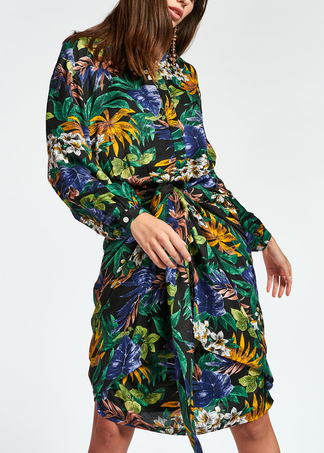 Blue, green and orange floral-print midi dress RE—SSENTIEL | Essentiel second hand