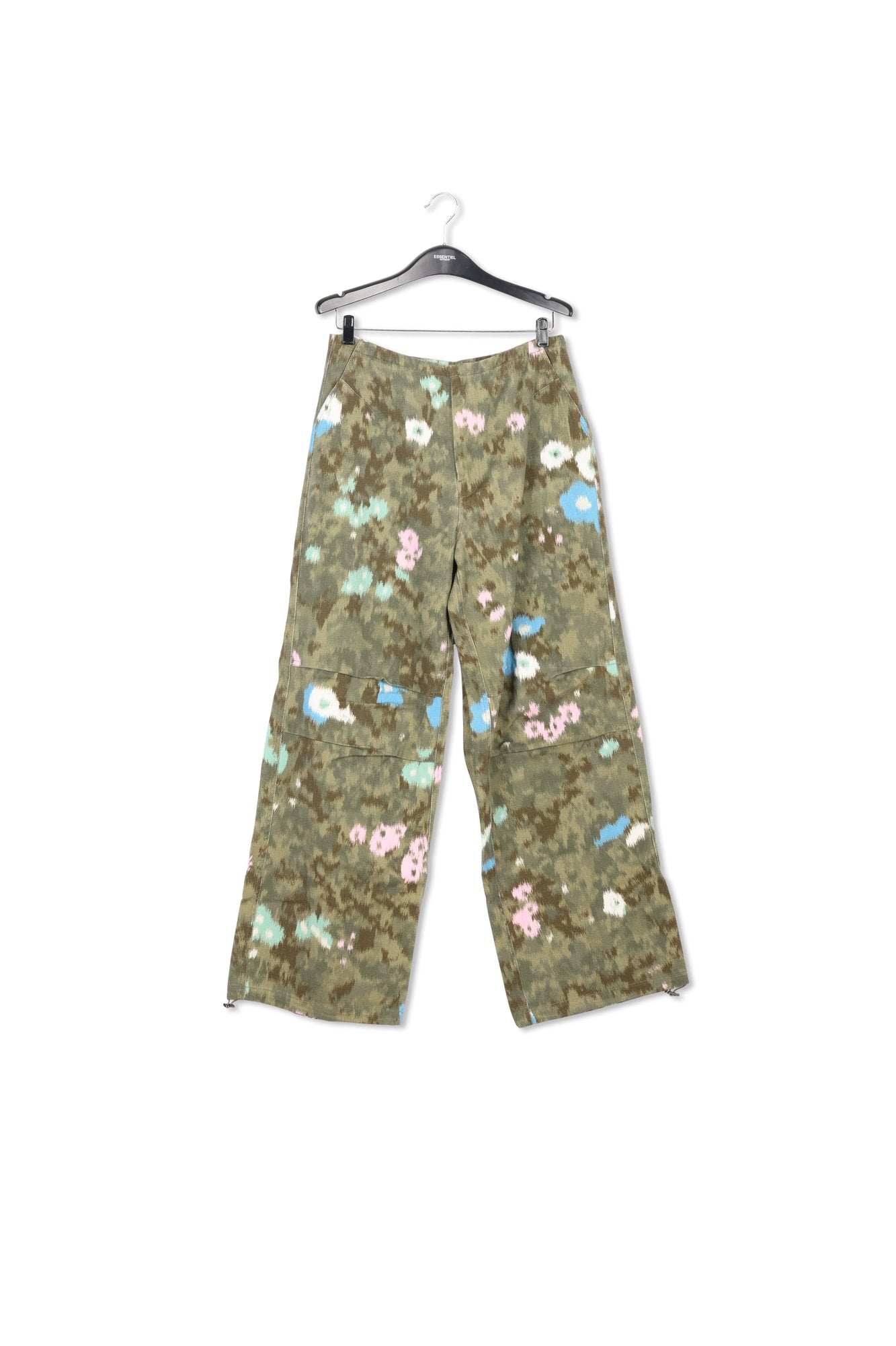 Khaki floral print cotton cargo pants RE—SSENTIEL | Essentiel second hand