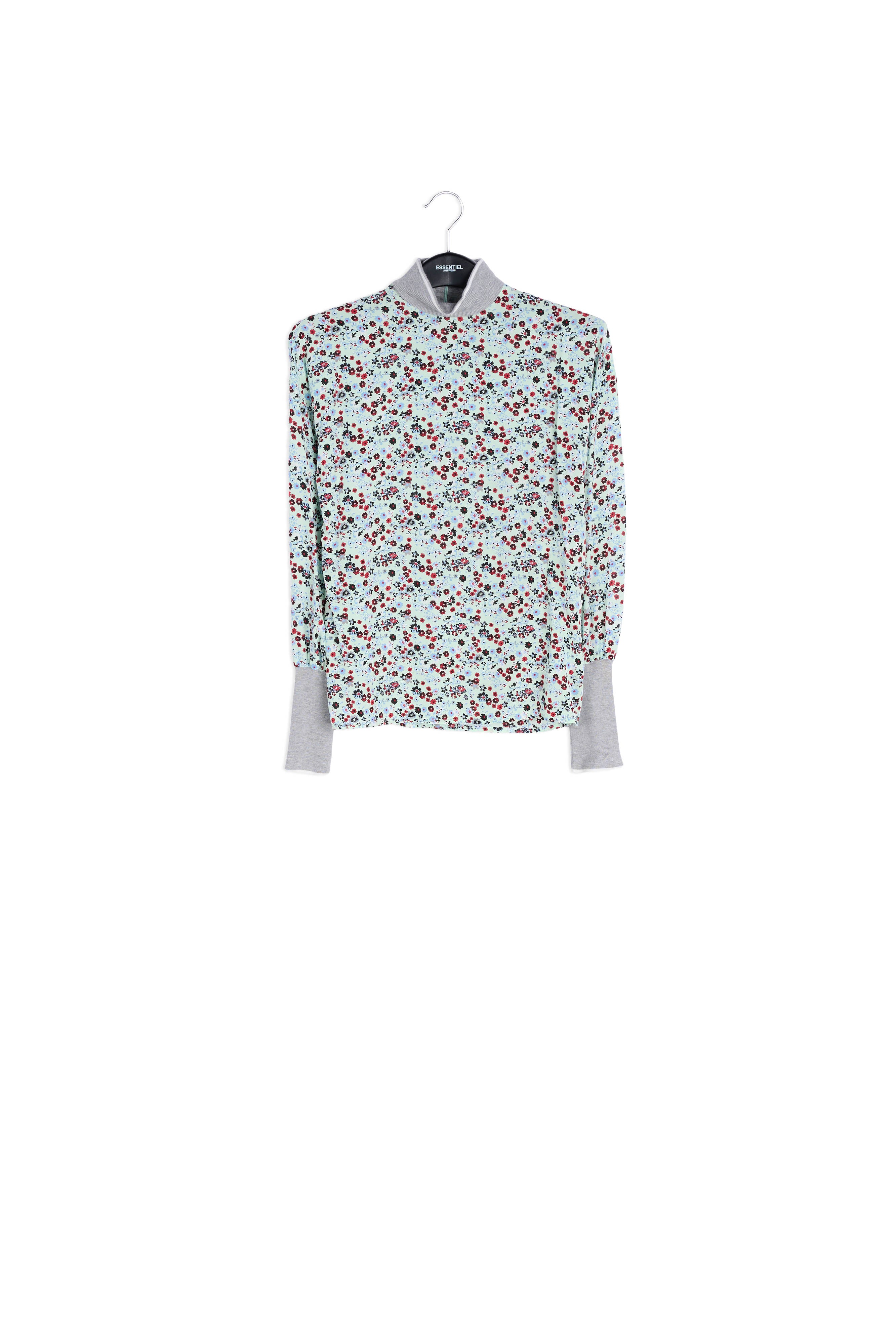 Top vert menthe à fleurs avec bords contrastants RE—SSENTIEL | Essentiel second hand