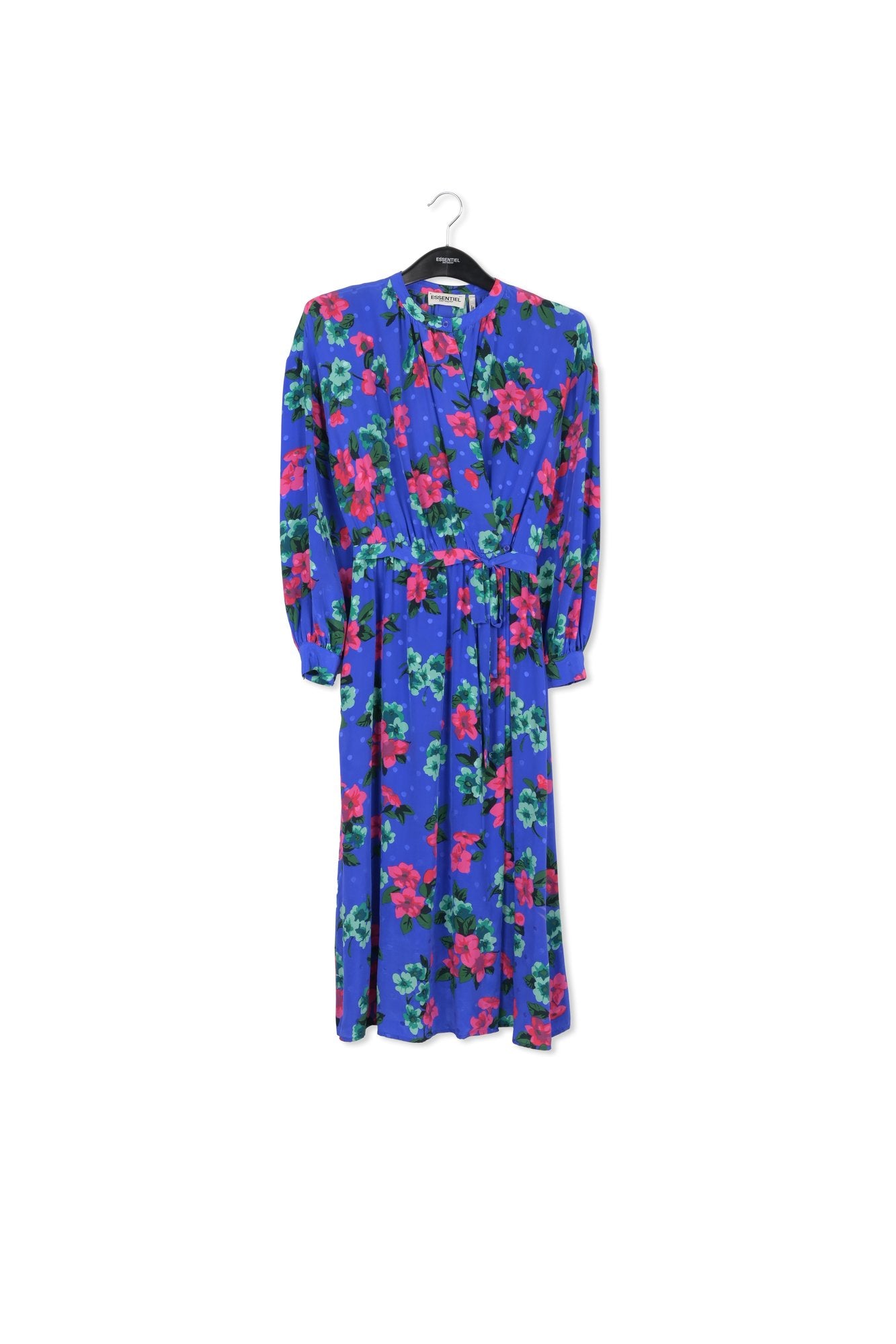 Dark blue floral and polka dot silk shirt dress RE—SSENTIEL | Essentiel second hand