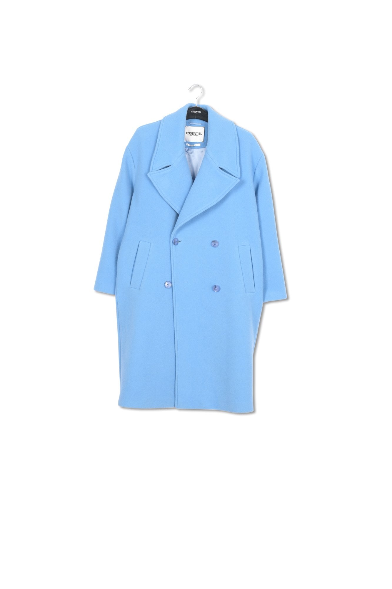 Blue double-breasted wool-blend coat RE—SSENTIEL | Essentiel second hand