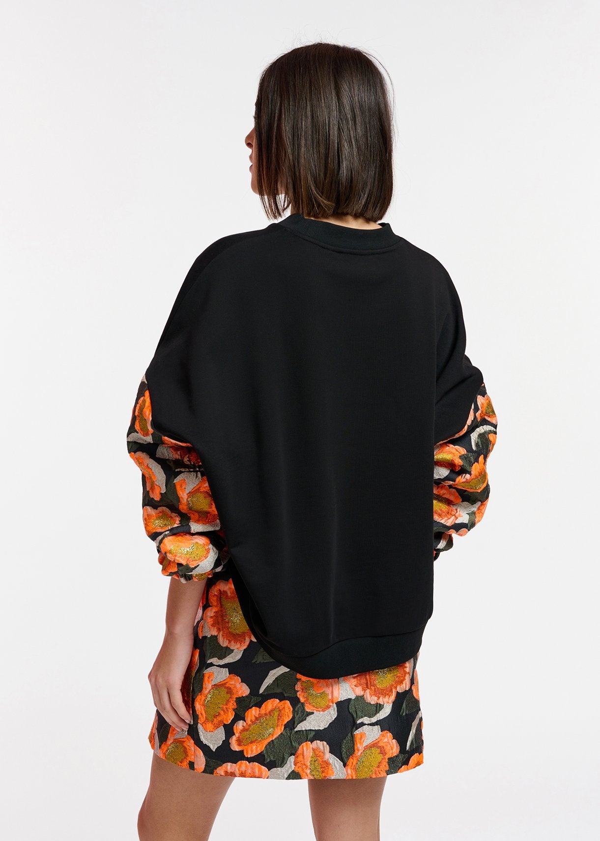Black, orange and silver floral-jacquard mini skirt RE—SSENTIEL | Essentiel second hand