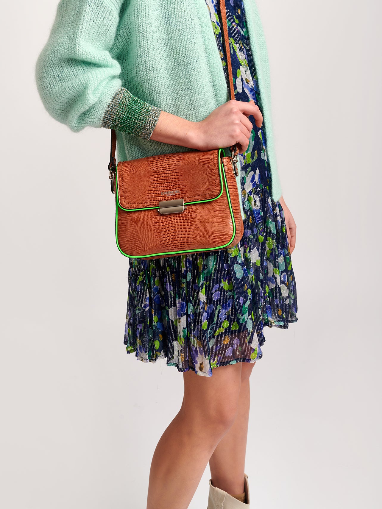 Mint green mohair-blend cardigan with metallic cuffs RE—SSENTIEL | Essentiel second hand