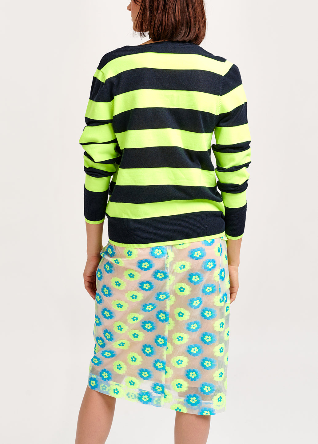Dark blue and neon yellow striped sweater RE—SSENTIEL | Essentiel second hand