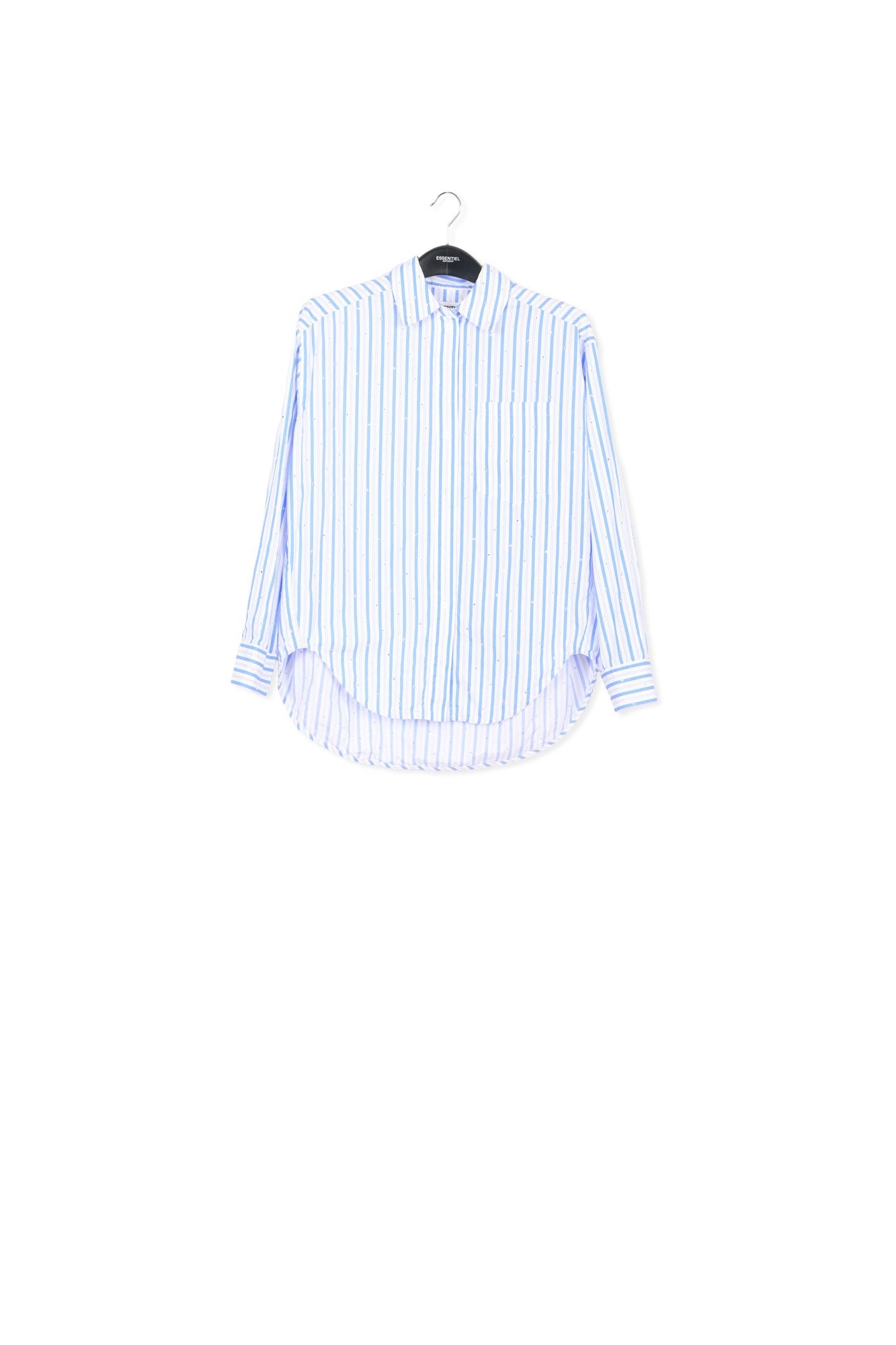 Chemise blanche et bleue à rayures et strass RE—SSENTIEL | Essentiel second hand
