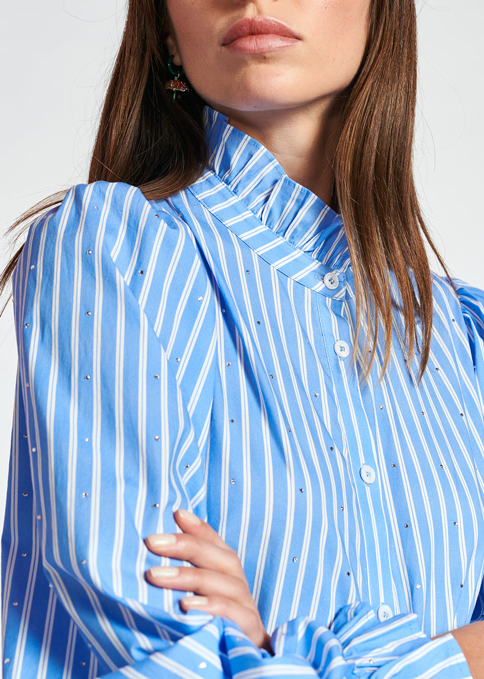 Light blue striped cotton-poplin mini dress RE—SSENTIEL | Essentiel second hand