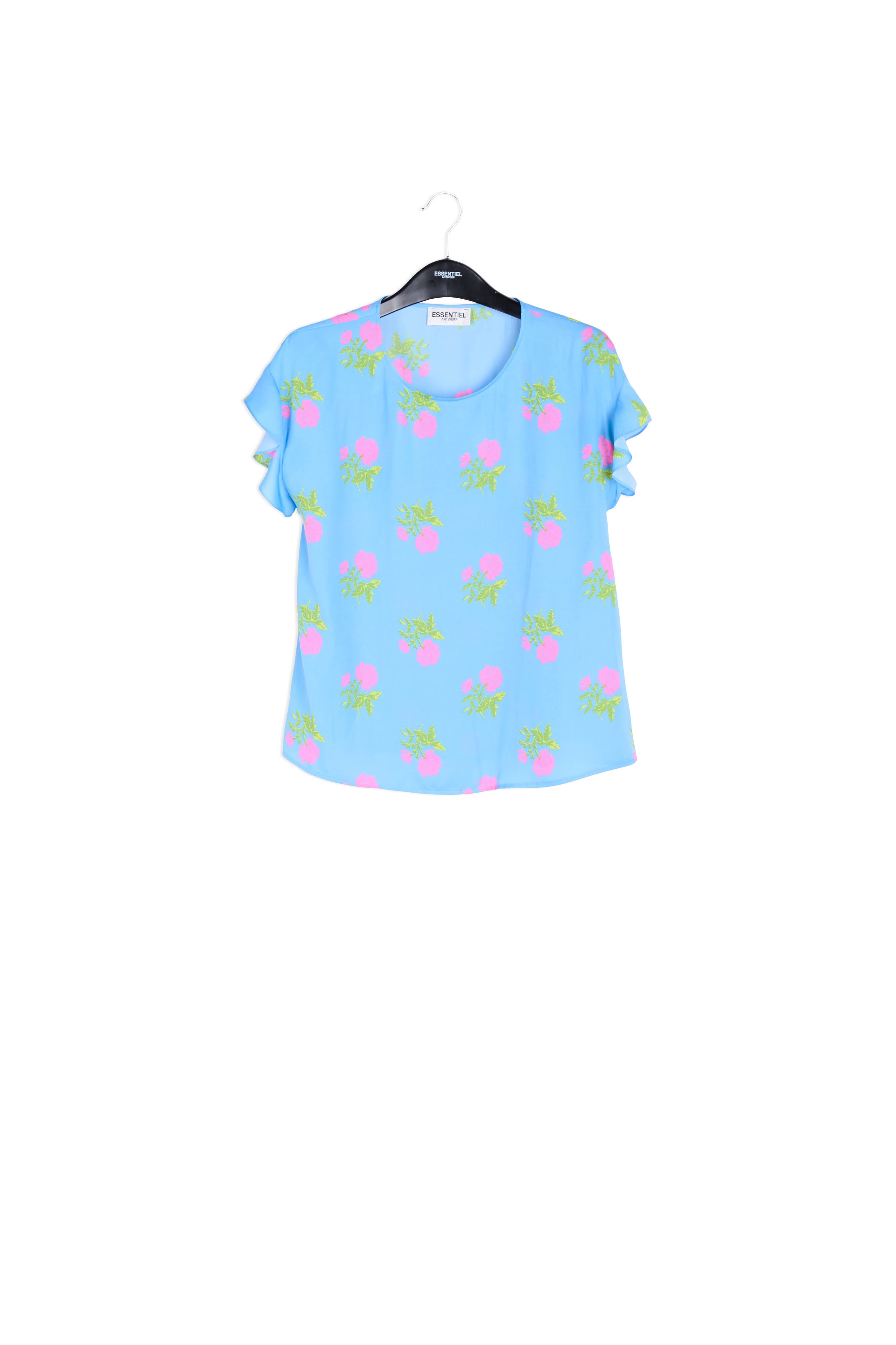 Blue flower print top with ruffled sleeves RE—SSENTIEL | Essentiel second hand