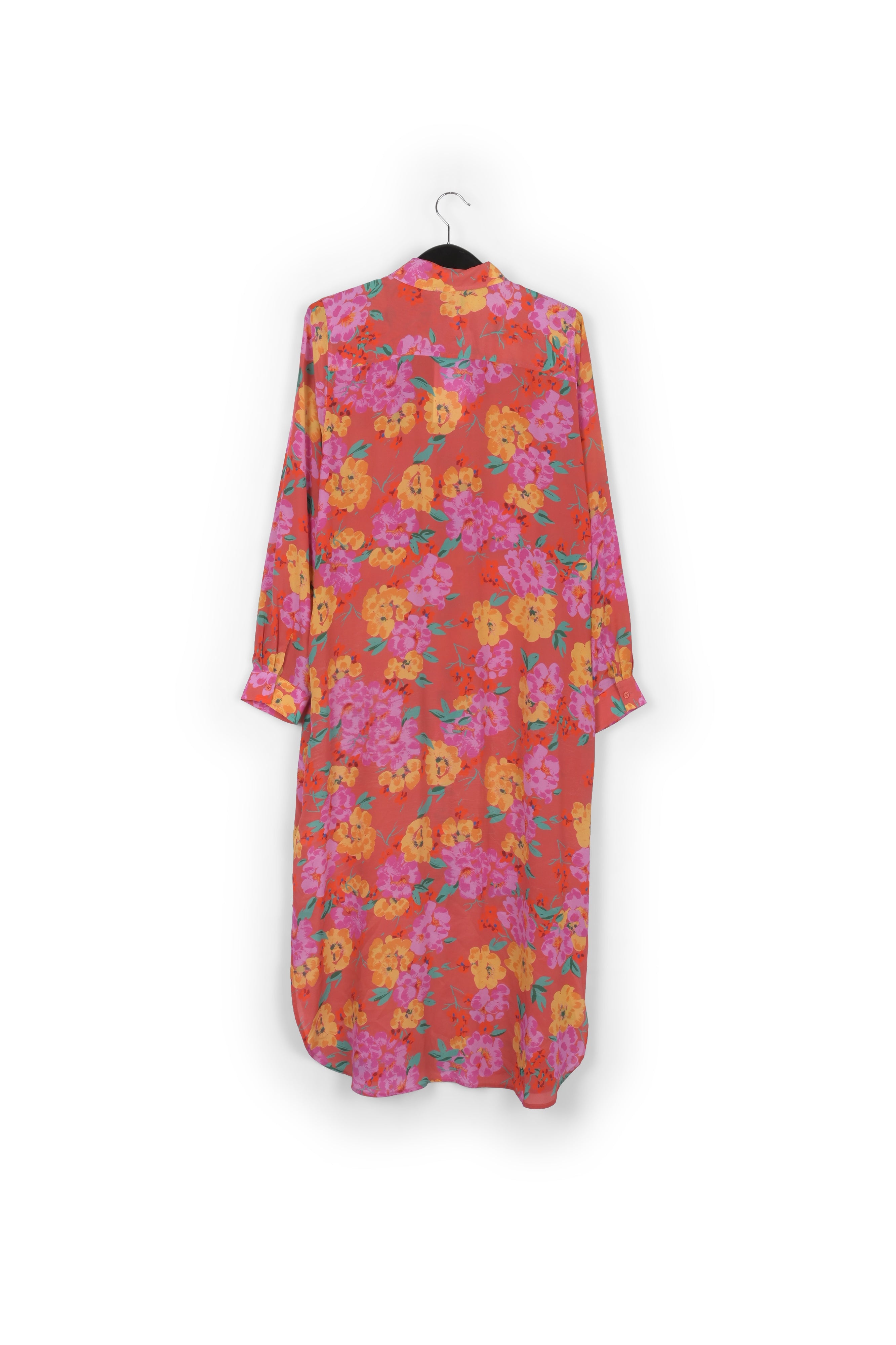 Coral floral-print silk shirt dress RE—SSENTIEL | Essentiel second hand