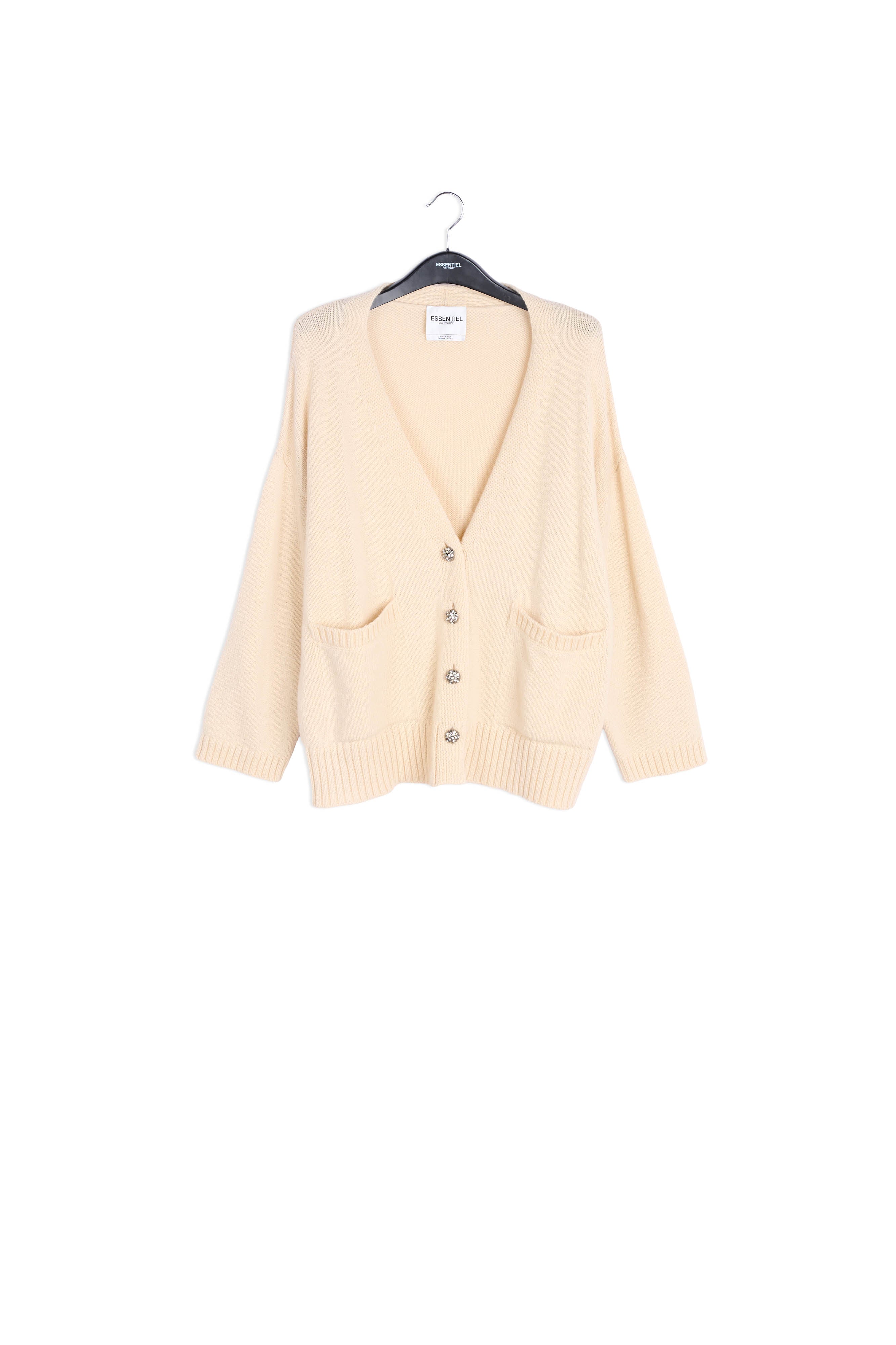 Off-white oversized cardigan with rhinestone buttons RE—SSENTIEL | Essentiel second hand