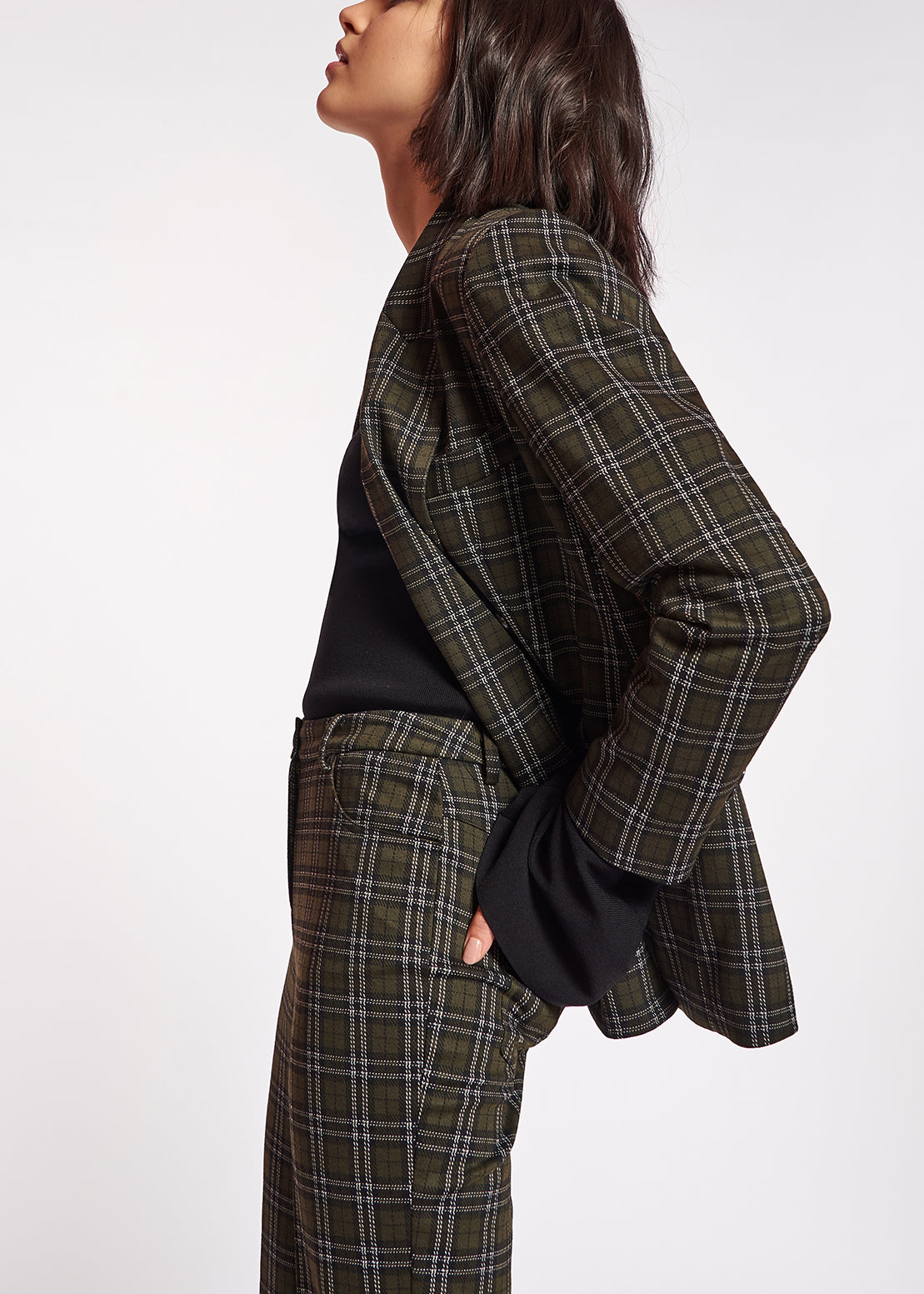 Khaki double-breasted check blazer RE—SSENTIEL | Essentiel second hand