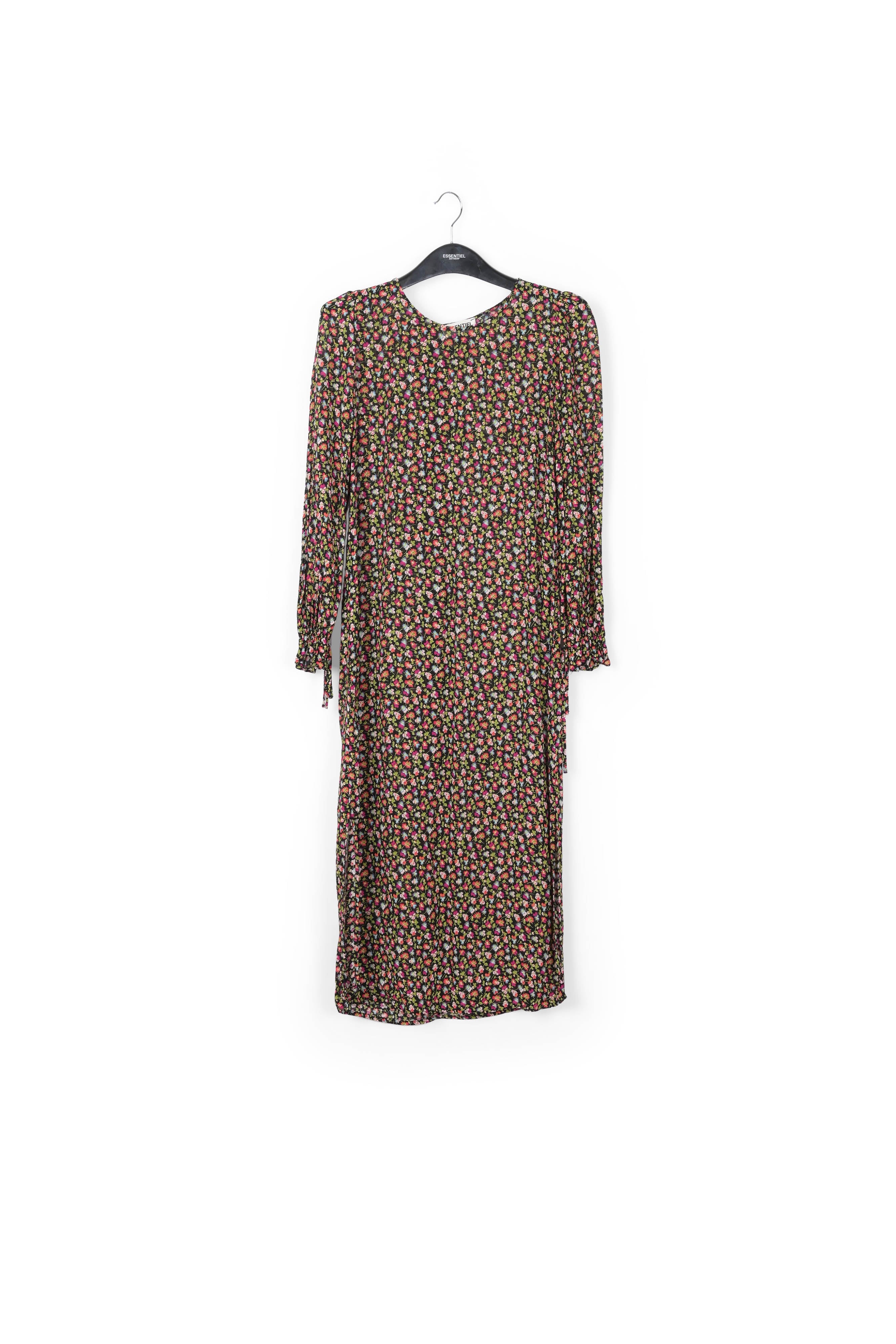Robe midi ceinturée à imprimé floral noir, vert clair et fuchsia RE—SSENTIEL | Essentiel second hand