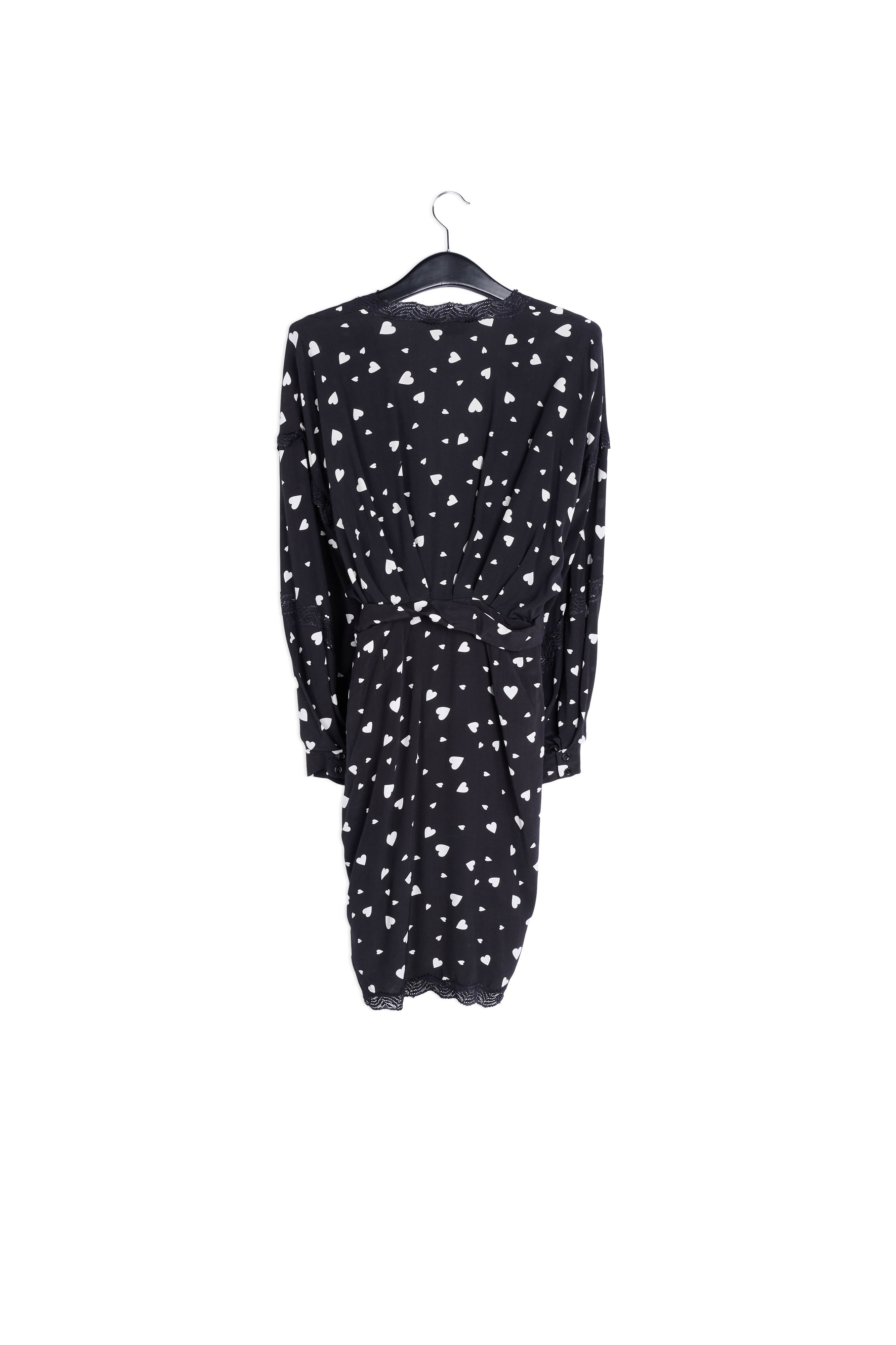 Zwarte miniwikkeljurk met hartjes RE—SSENTIEL | Essentiel second hand