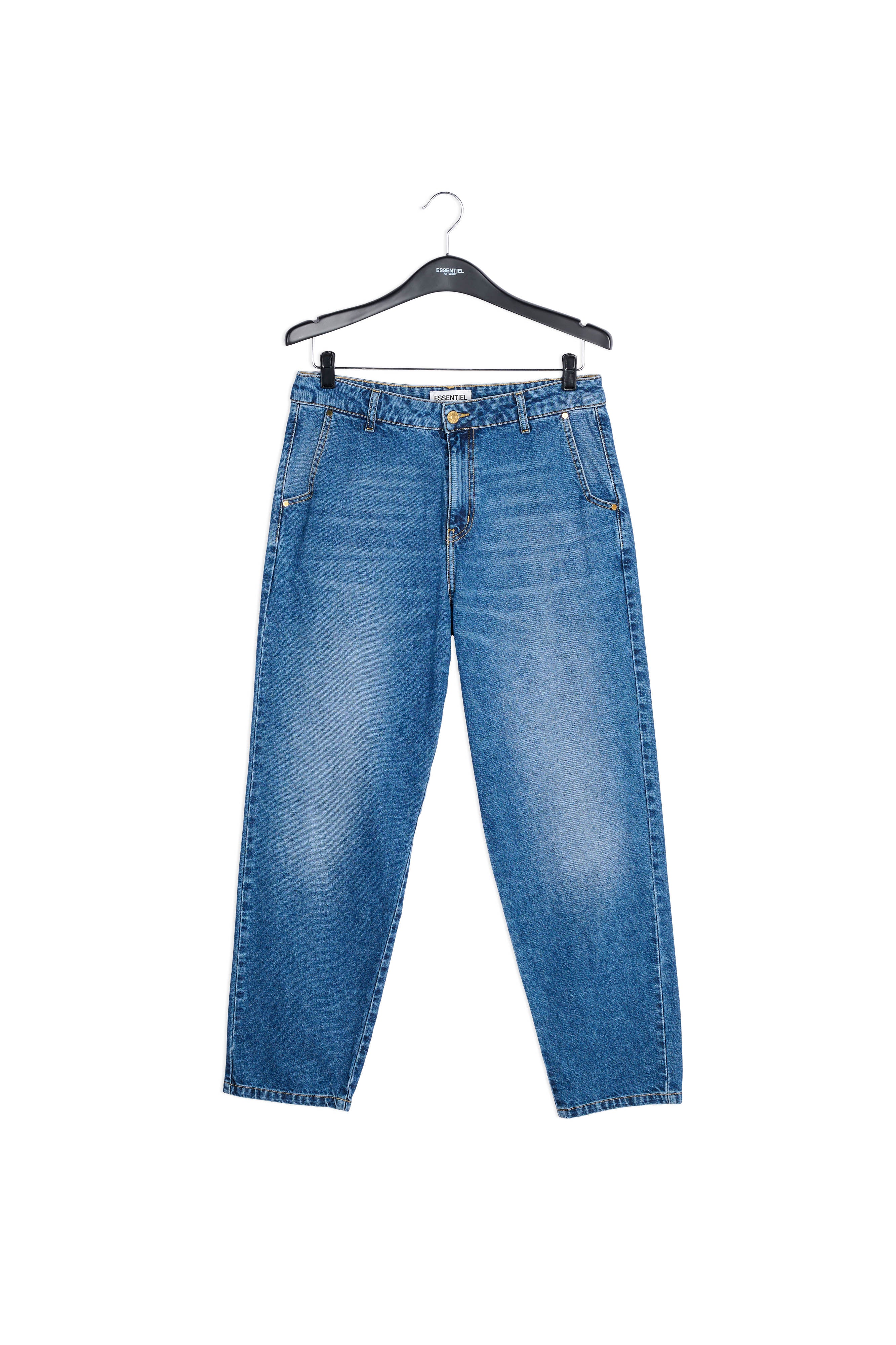 Blue cotton cropped boyfriend jeans with high waist RE—SSENTIEL | Essentiel second hand