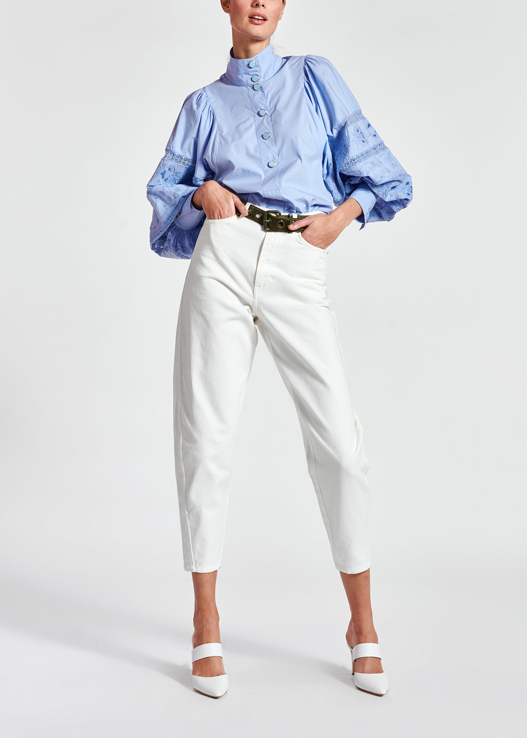 Gebroken witte wijde jeans met hoge taille RE—SSENTIEL | Essentiel second hand