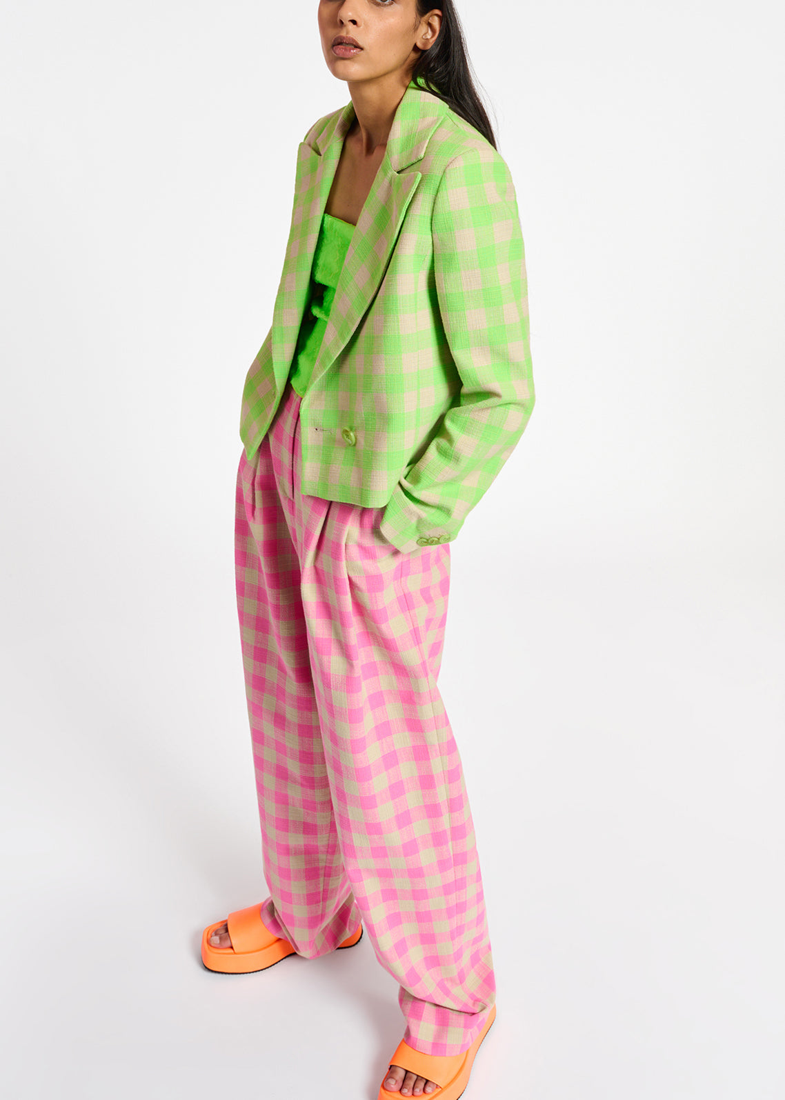 Pink checkered relaxed-fit pants RE—SSENTIEL | Essentiel second hand