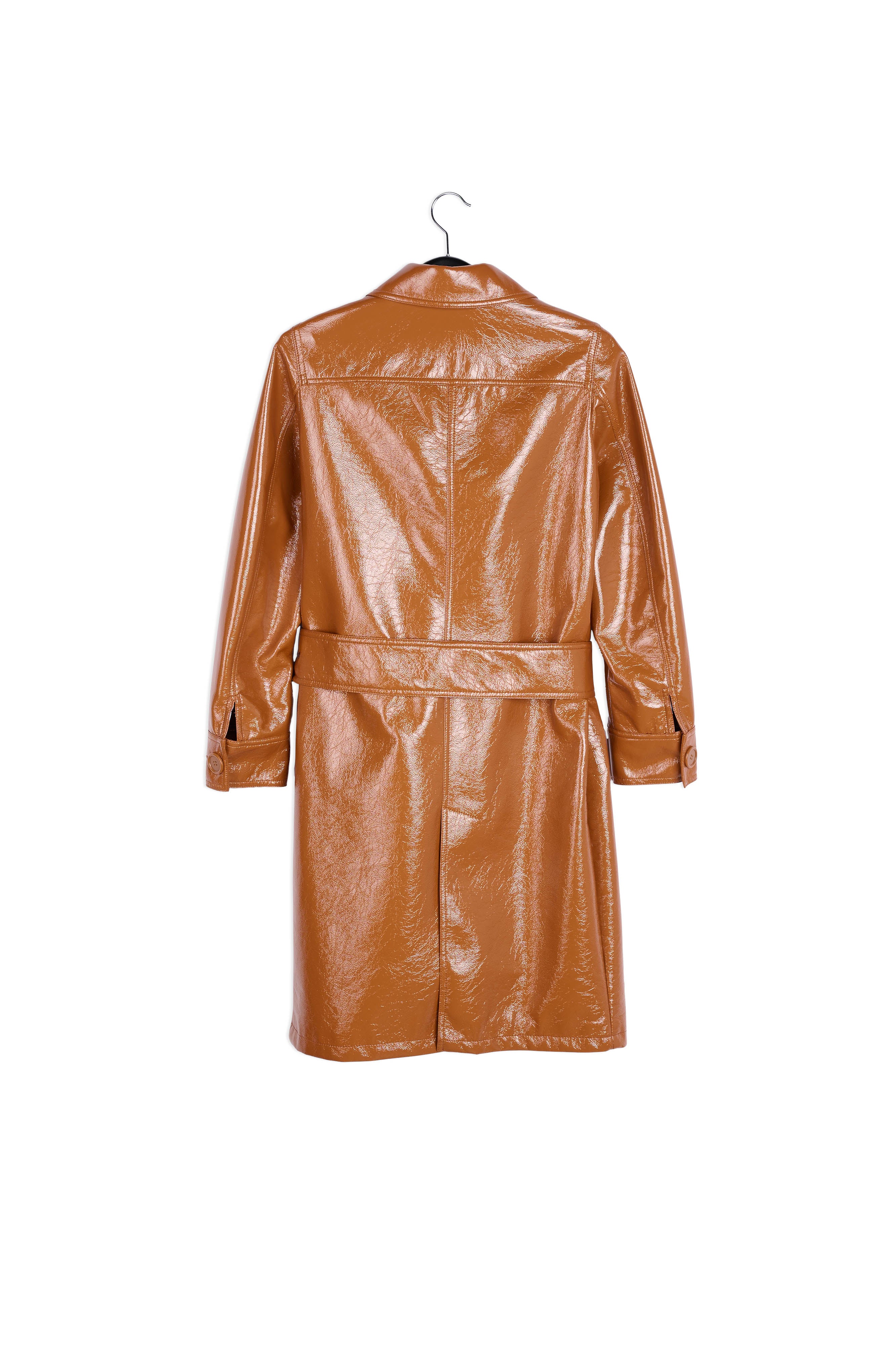 Brown faux patent-leather trench coat RE—SSENTIEL | Essentiel second hand