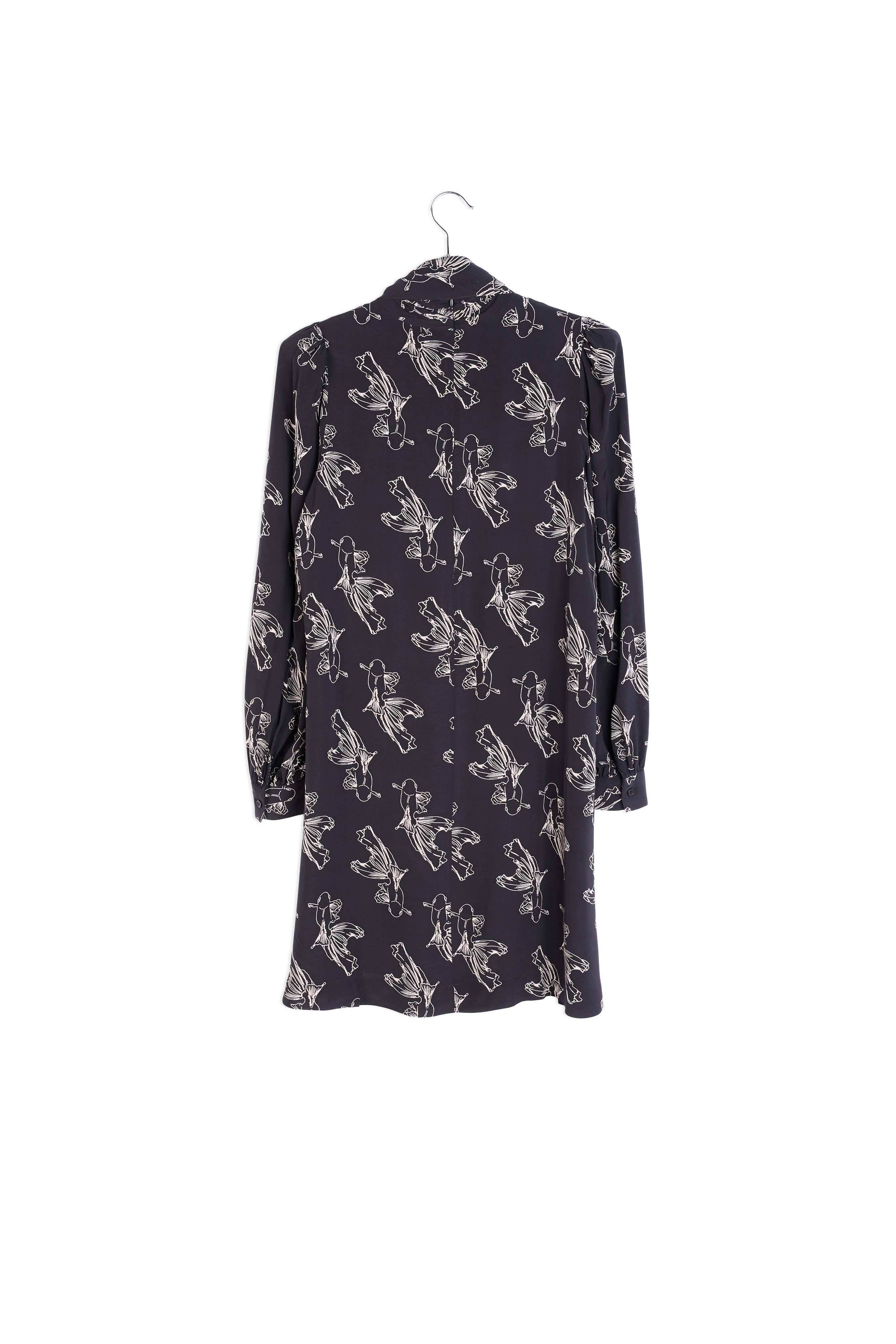 Zwarte mini-jurk met grafische print RE—SSENTIEL | Essentiel second hand