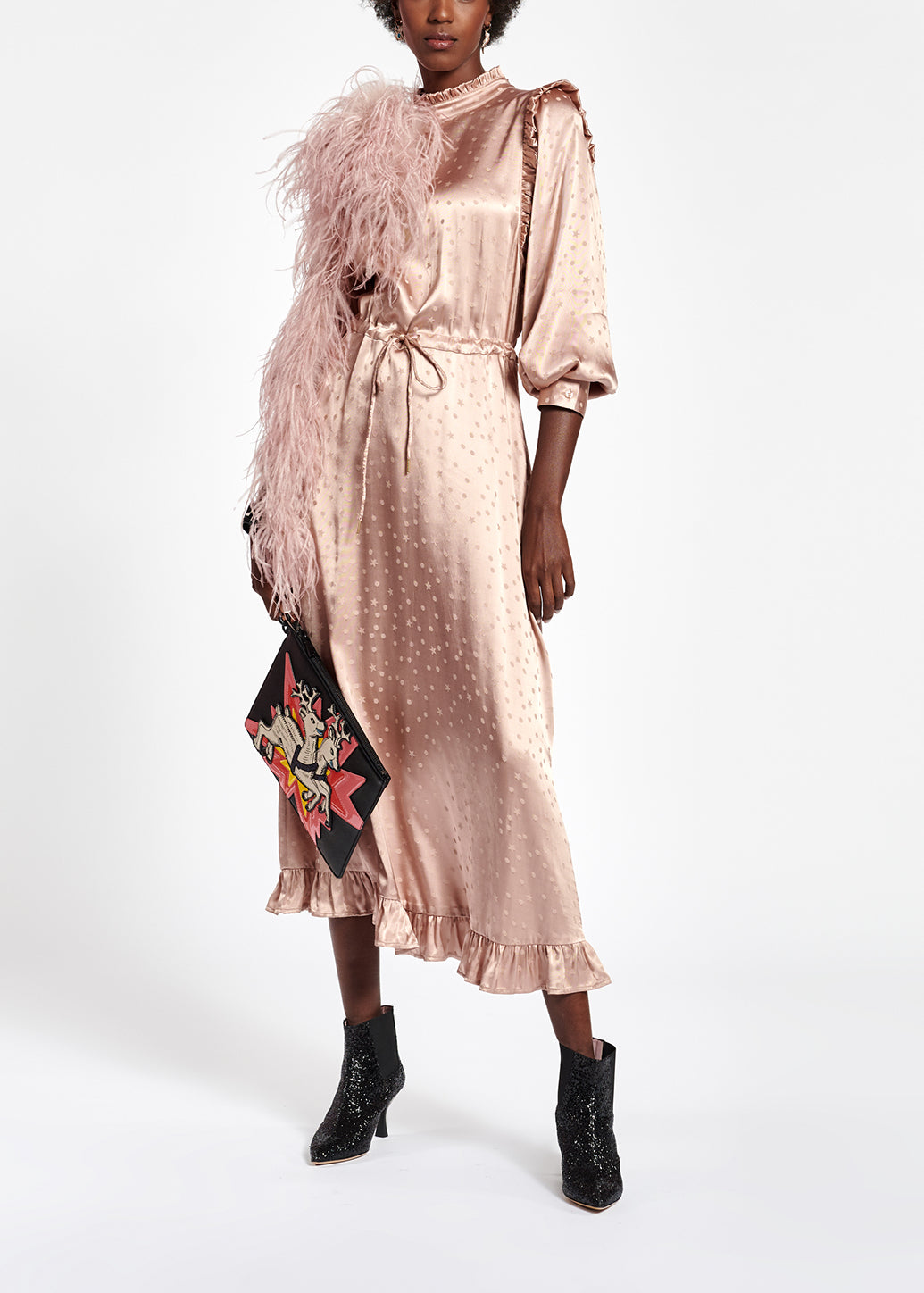 Peach jacquard midi dress RE—SSENTIEL | Essentiel second hand