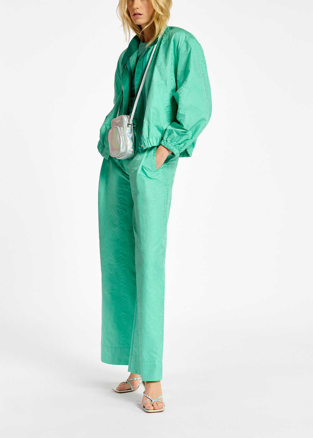 Turquoise jacquard wide-leg pants RE—SSENTIEL | Essentiel second hand