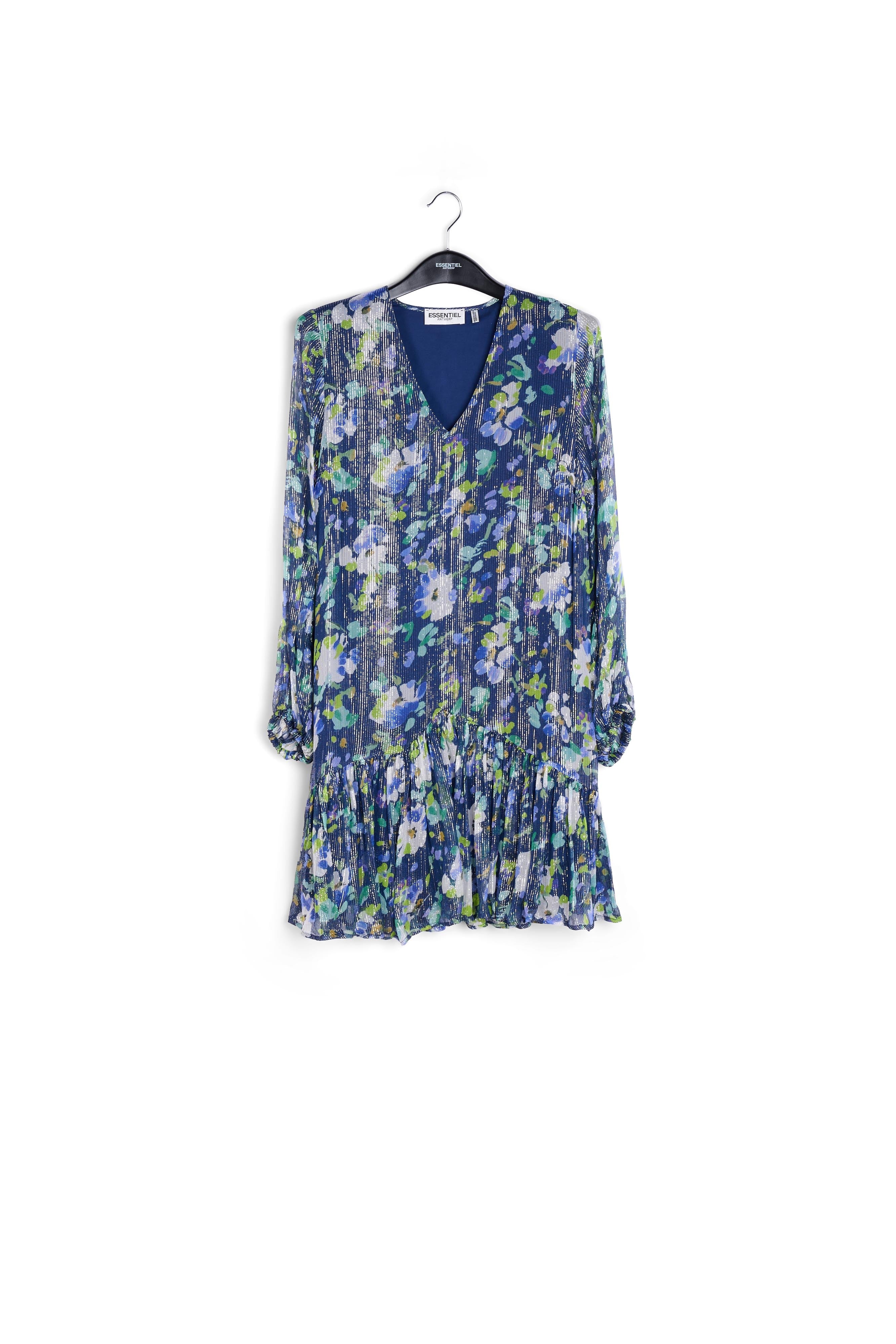 Donkerblauwe a-jurk met bloemenprint RE—SSENTIEL | Essentiel second hand