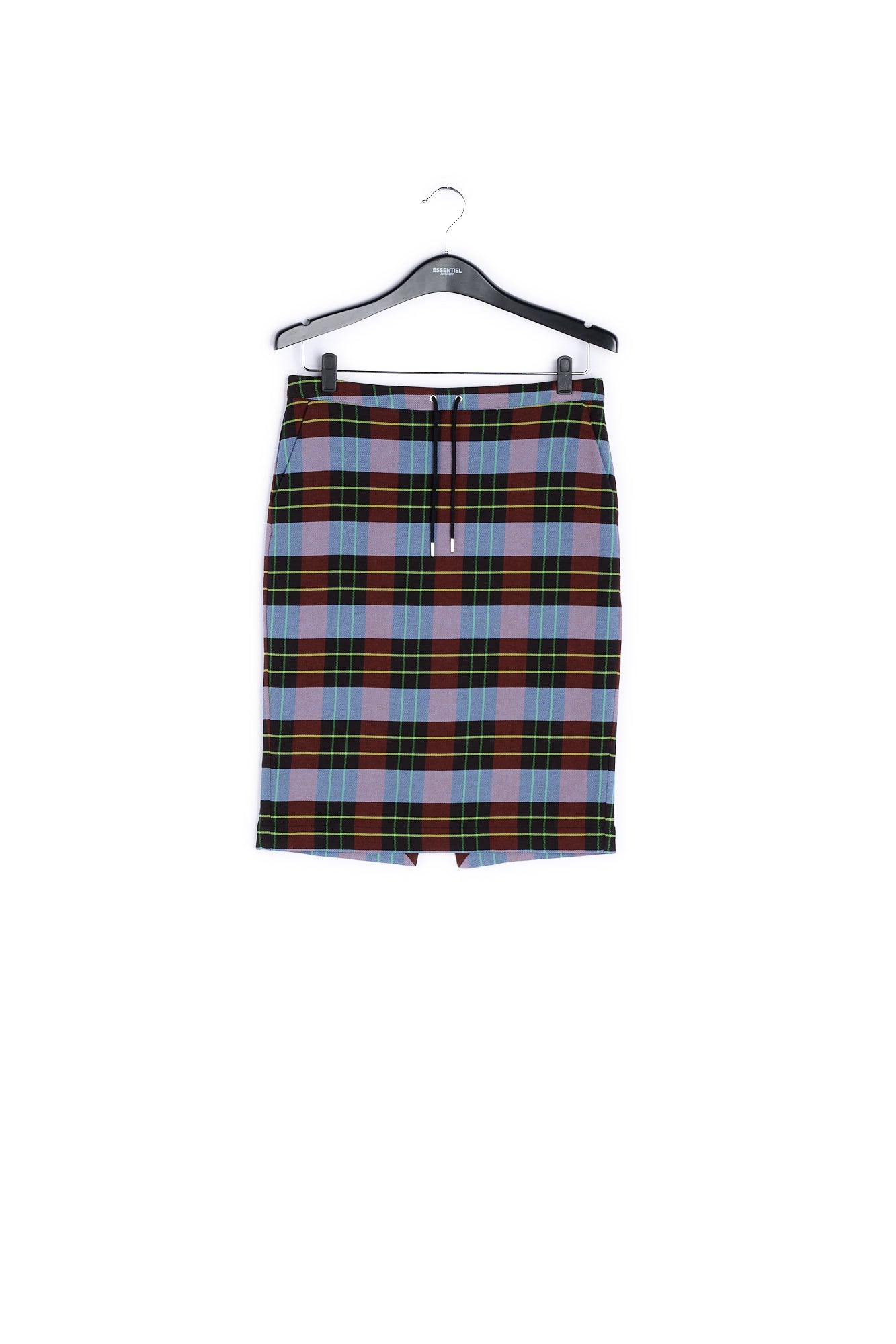 Light blue, burgundy and black plaid midi skirt RE—SSENTIEL | Essentiel second hand