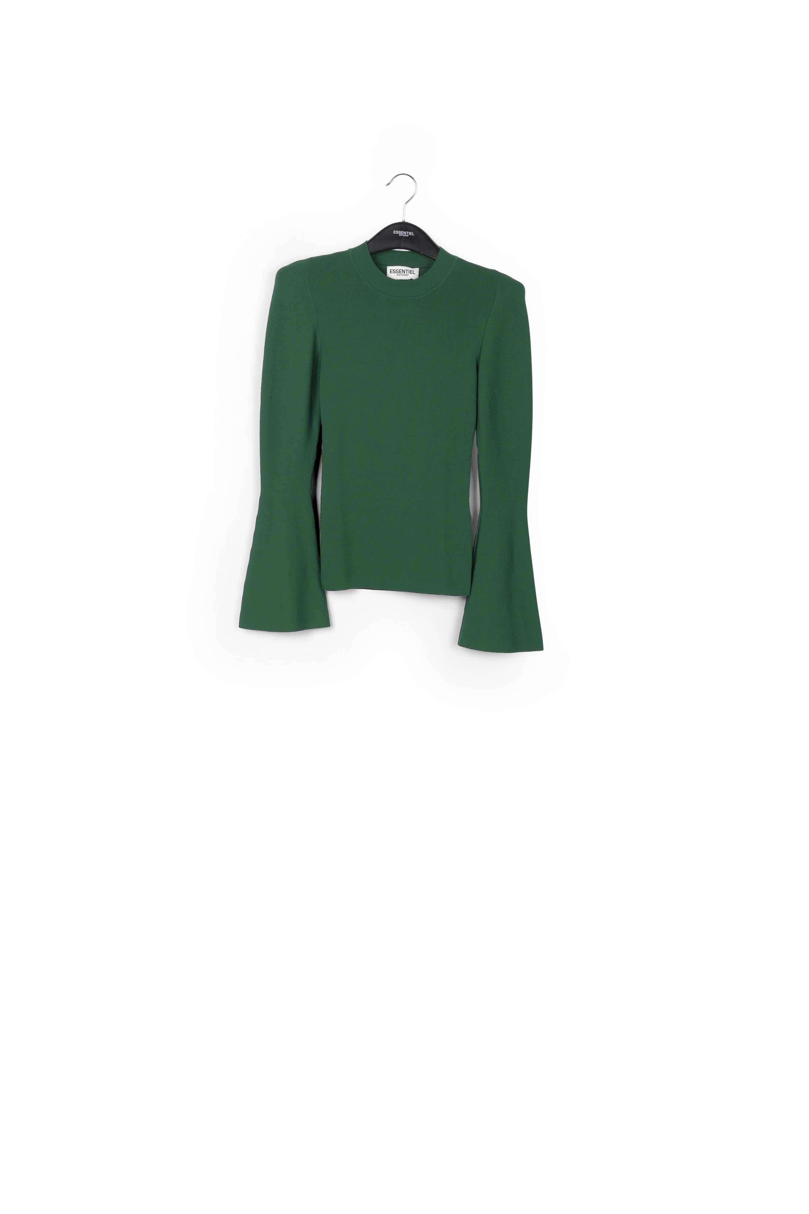 Pull ajusté en tricot vert foncé à manches trompettes RE—SSENTIEL | Essentiel second hand