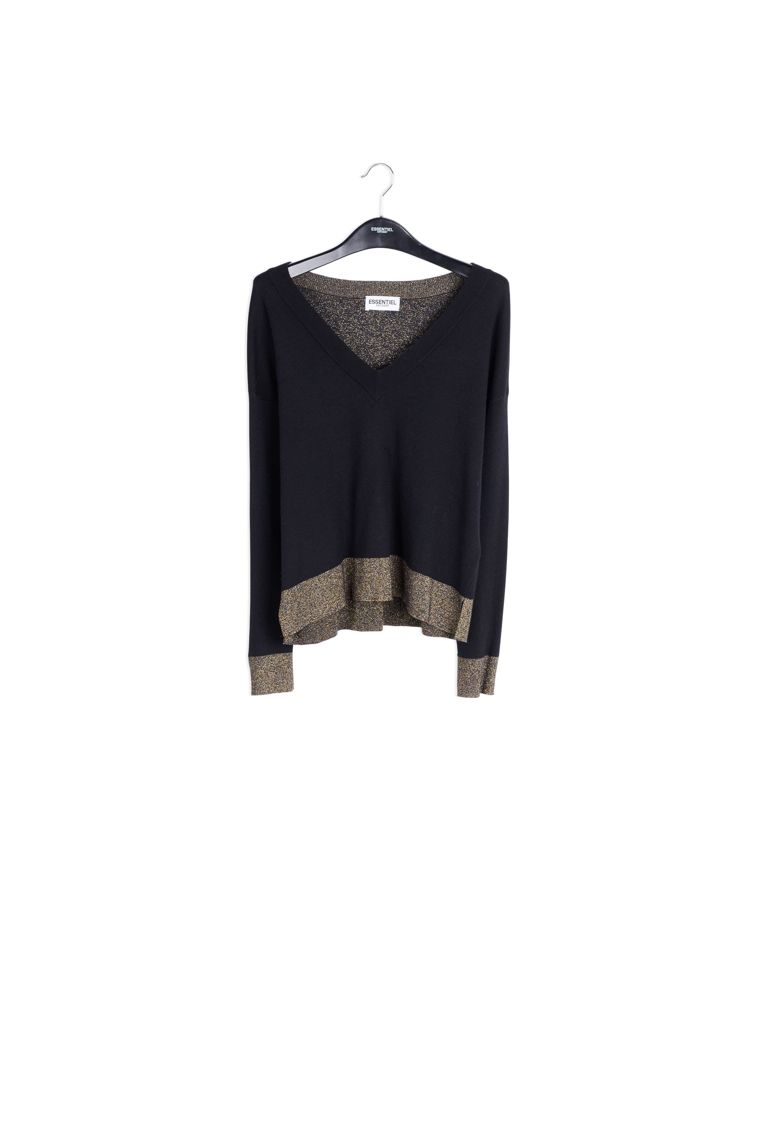 Zwarte en gouden trui met V-hals RE—SSENTIEL | Essentiel second hand