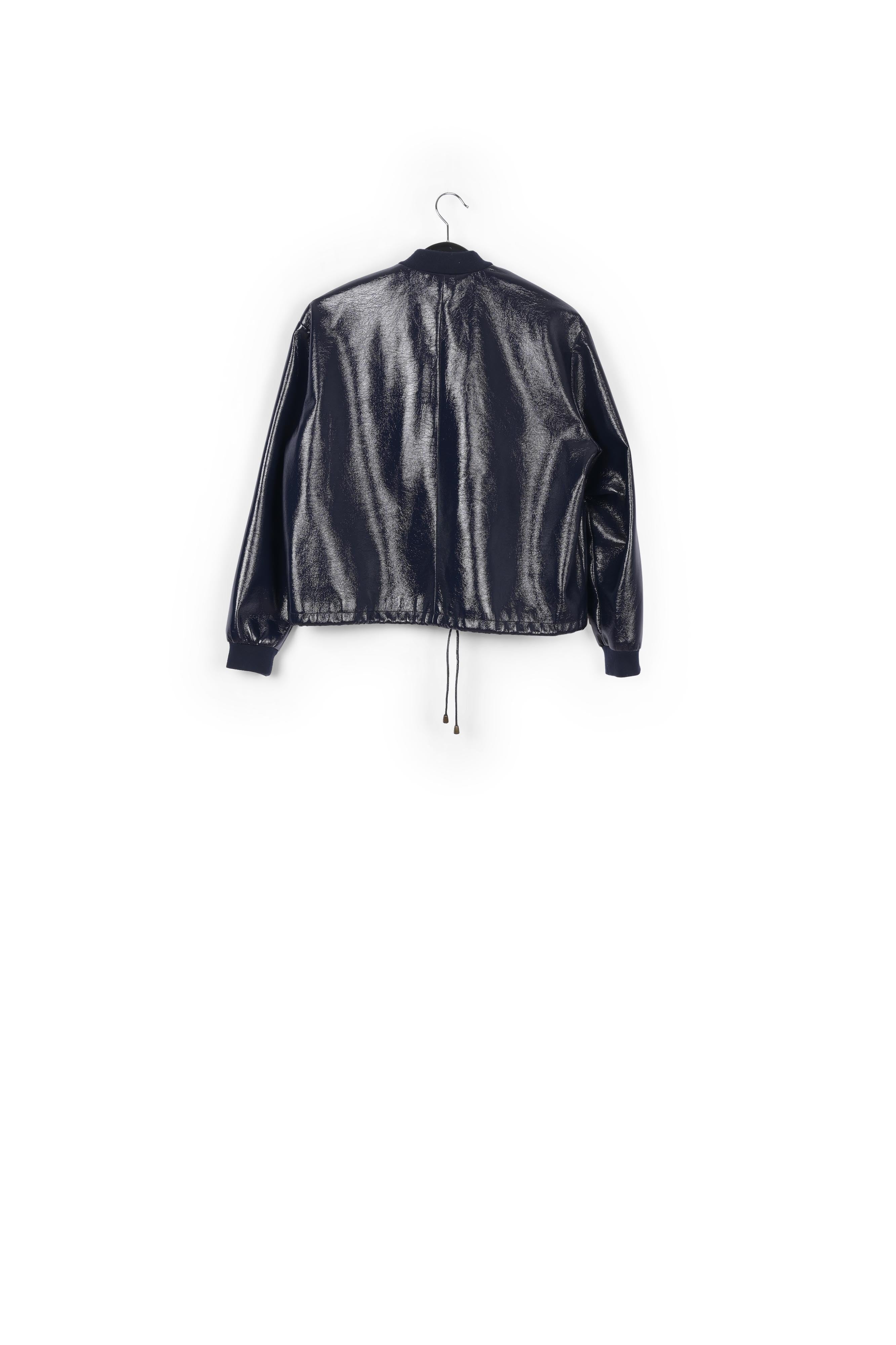 Dark blue faux patent-leather bomber jacket RE—SSENTIEL | Essentiel second hand