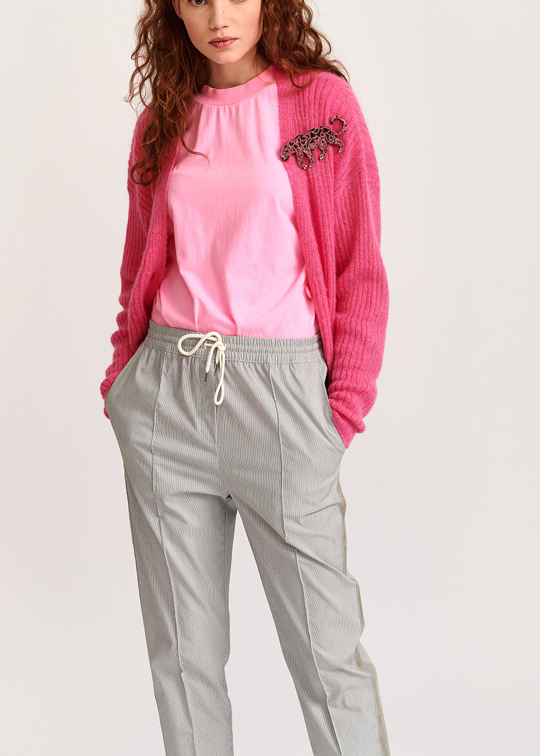 Neonroze ribgebreide cardigan van mohairmix RE—SSENTIEL | Essentiel second hand