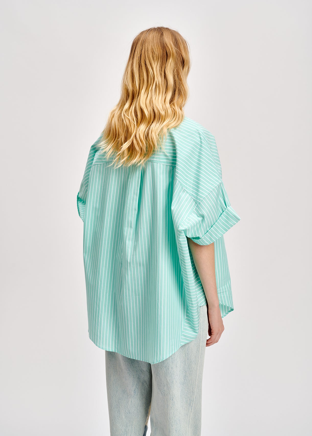 Mint green and white striped cotton shirt RE—SSENTIEL | Essentiel second hand