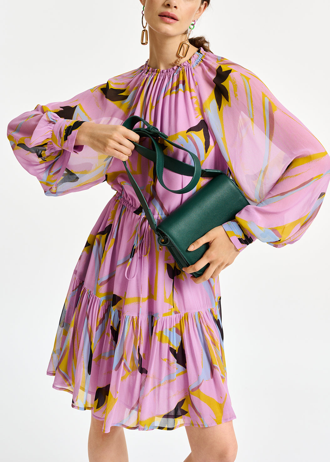 Mini-robe lilas à imprimé abstrait et manches bouffantes RE—SSENTIEL | Essentiel second hand