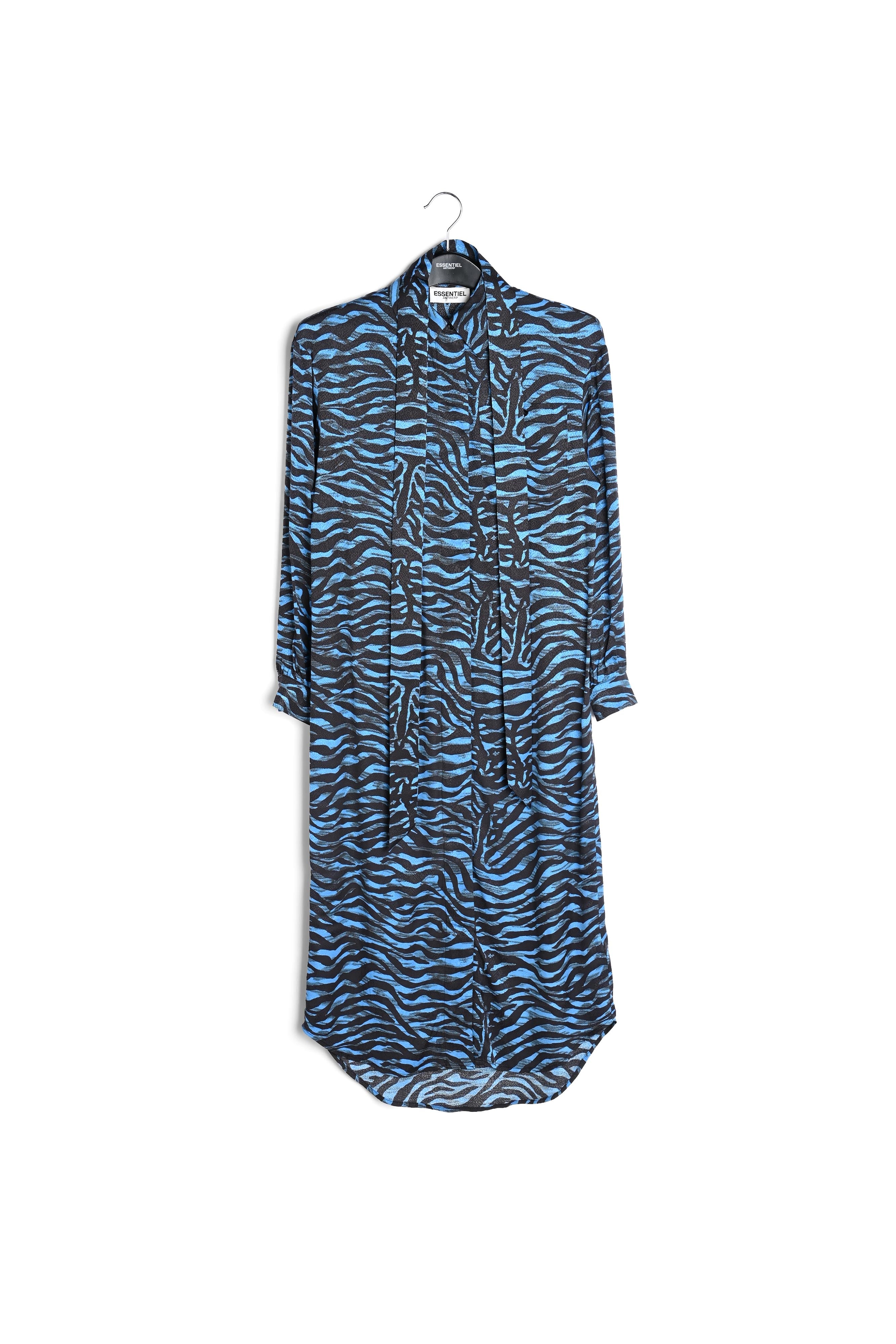 Midi-hemdjurk met zwart en blauwe zebraprint RE—SSENTIEL | Essentiel second hand